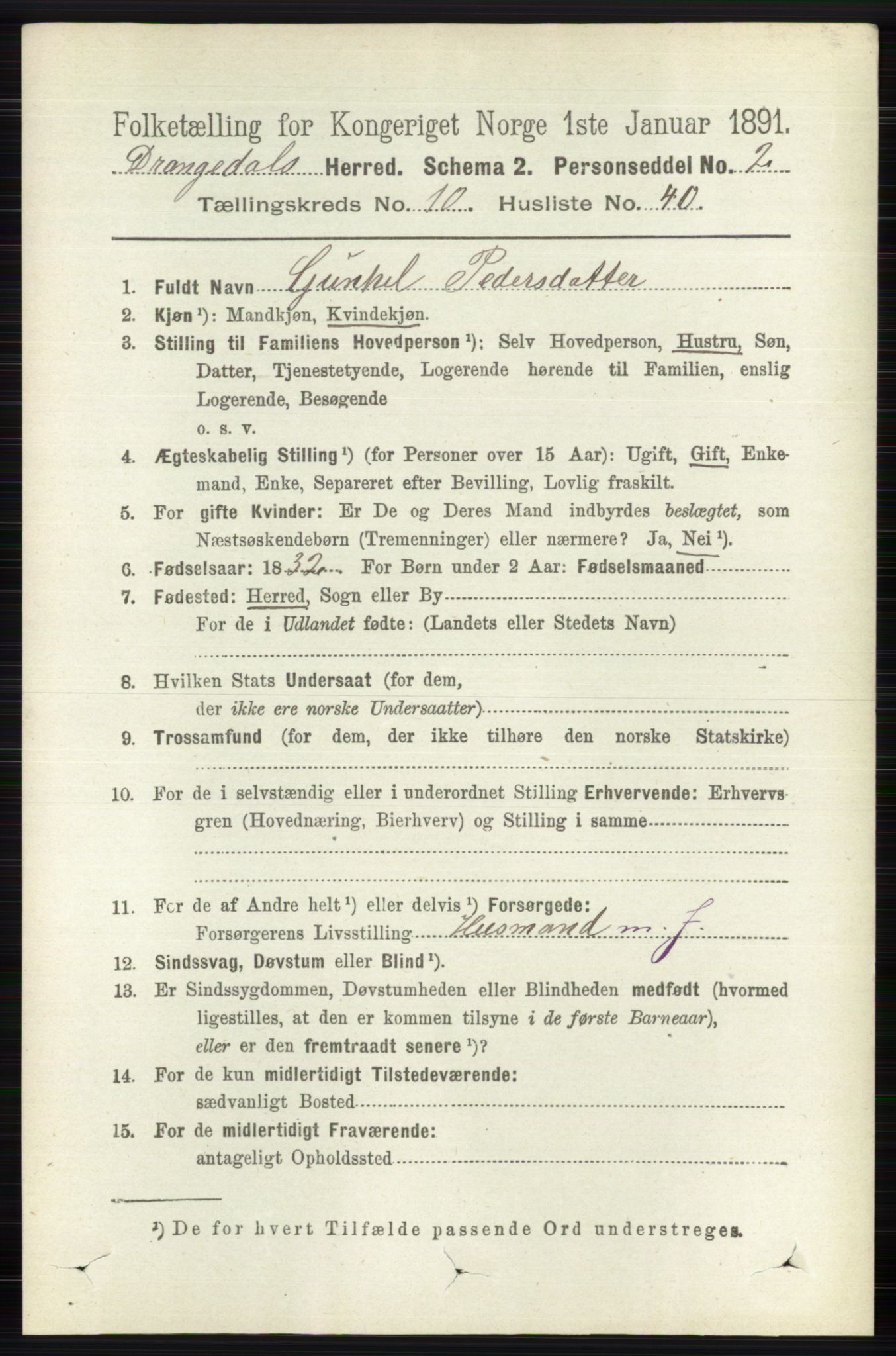 RA, 1891 census for 0817 Drangedal, 1891, p. 3678