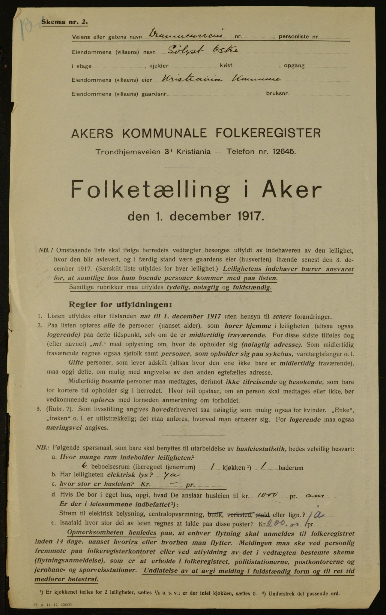 OBA, Municipal Census 1917 for Aker, 1917, p. 3015