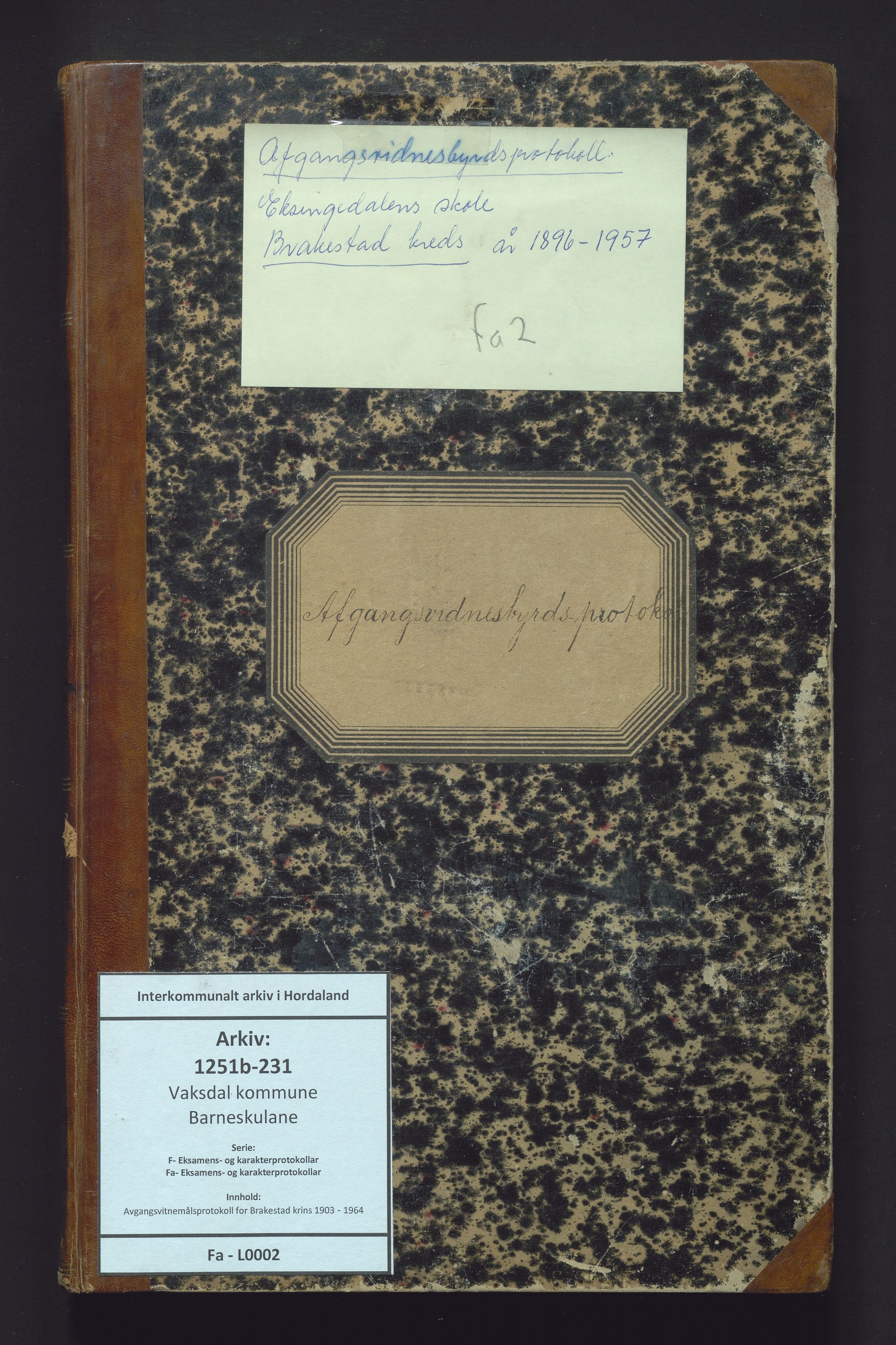 Vaksdal kommune. Barneskulane, IKAH/1251b-231/F/Fa/L0002: Avgangsvitnemålsprotokoll for Brakestad krins, 1903-1964