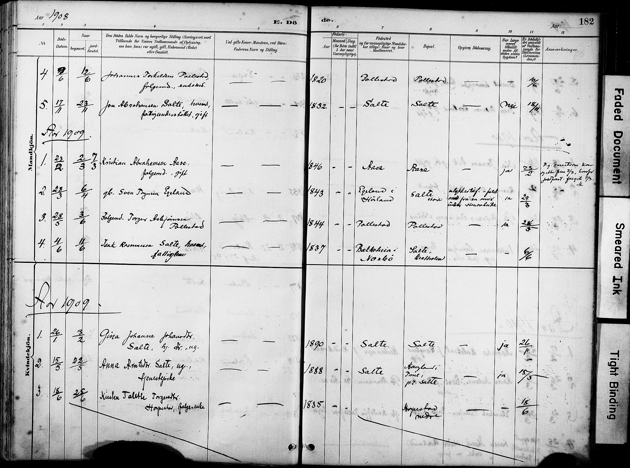 Klepp sokneprestkontor, SAST/A-101803/001/3/30BA/L0007: Parish register (official) no. A 8, 1886-1912, p. 182
