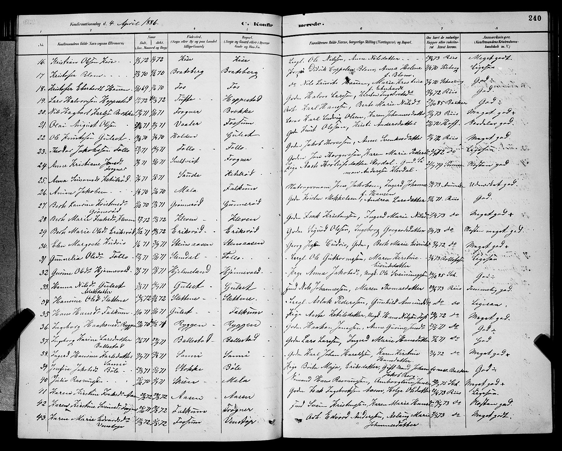 Gjerpen kirkebøker, SAKO/A-265/G/Ga/L0002: Parish register (copy) no. I 2, 1883-1900, p. 240