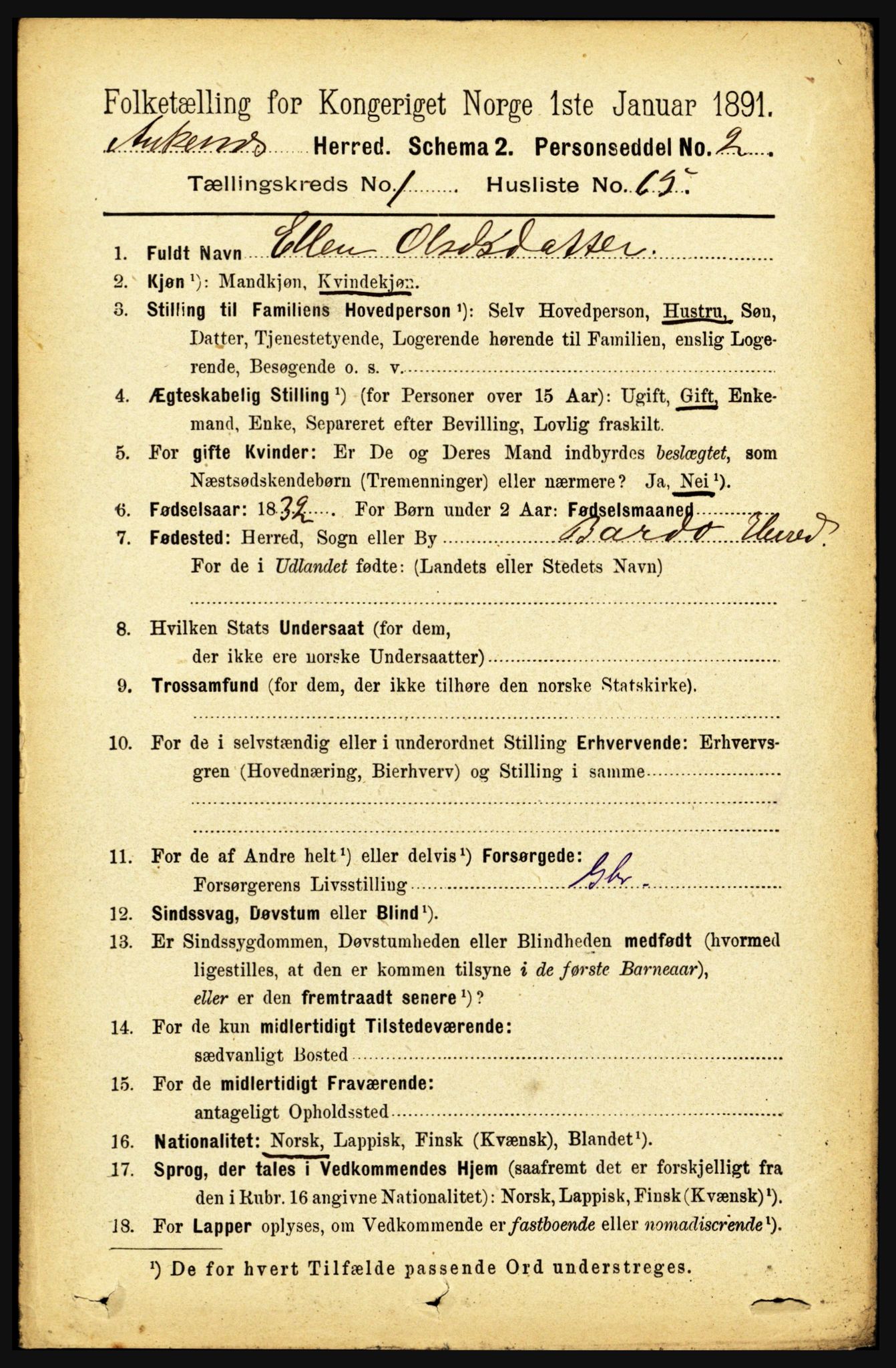 RA, 1891 census for 1855 Ankenes, 1891, p. 548