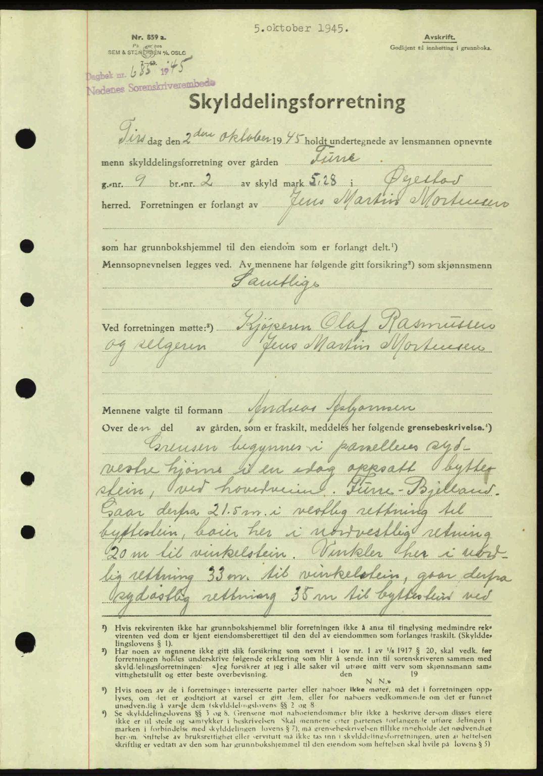 Nedenes sorenskriveri, AV/SAK-1221-0006/G/Gb/Gba/L0053: Mortgage book no. A6b, 1945-1945, Diary no: : 685/1945