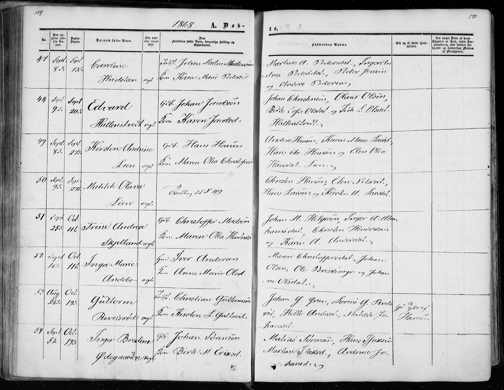 Andebu kirkebøker, AV/SAKO-A-336/F/Fa/L0005: Parish register (official) no. 5, 1857-1870, p. 149-150