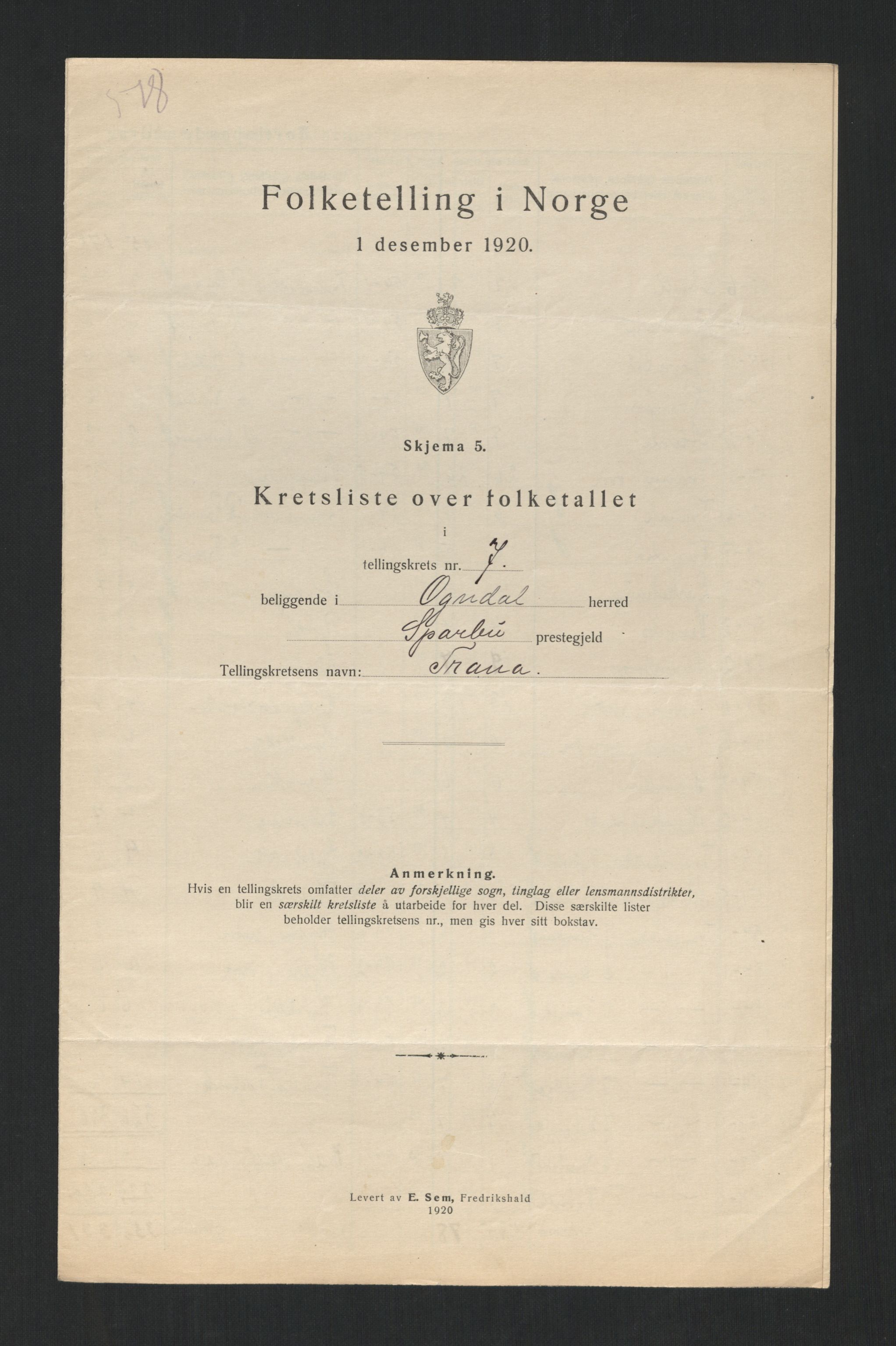 SAT, 1920 census for Ogndal, 1920, p. 26