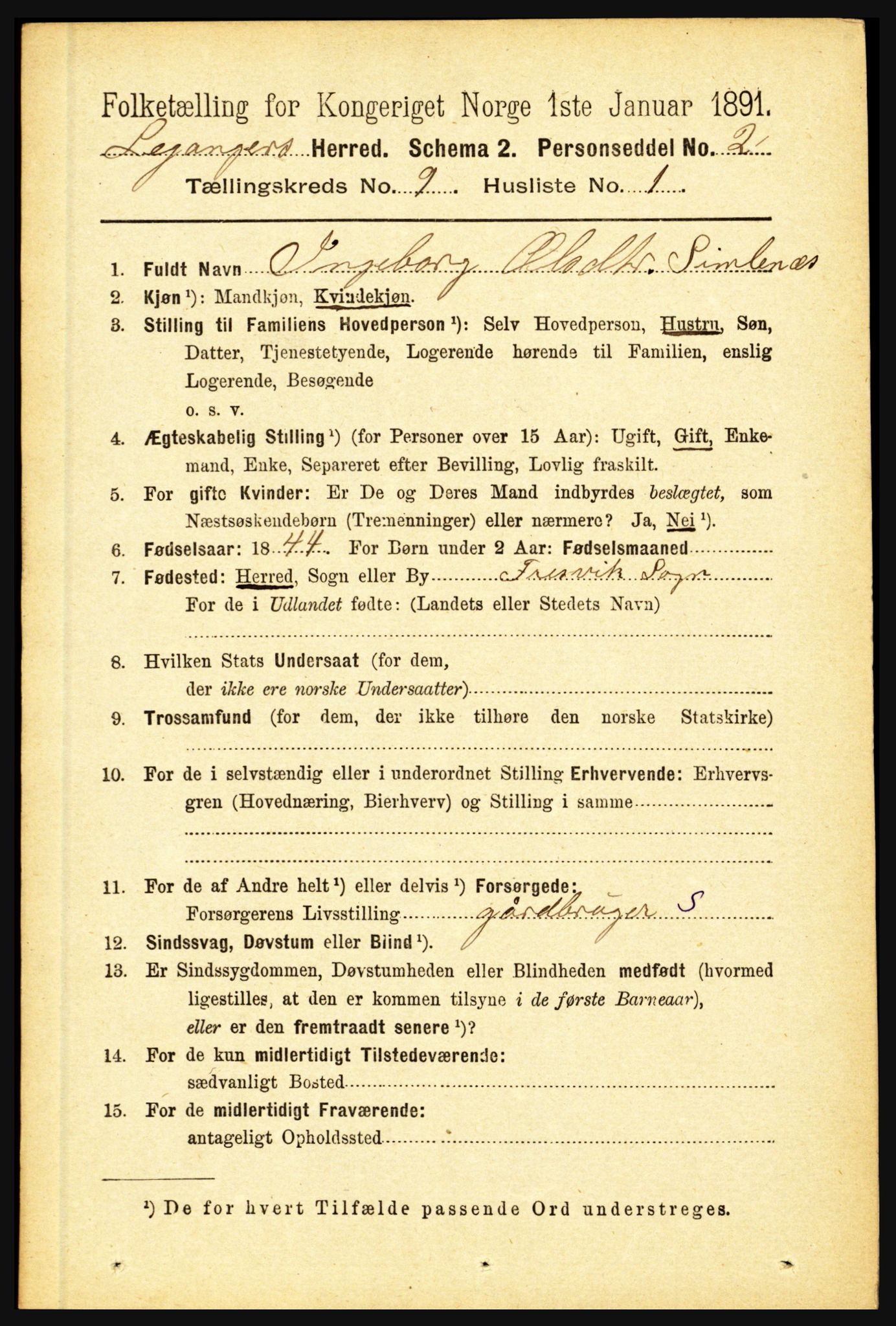 RA, 1891 census for 1419 Leikanger, 1891, p. 1754