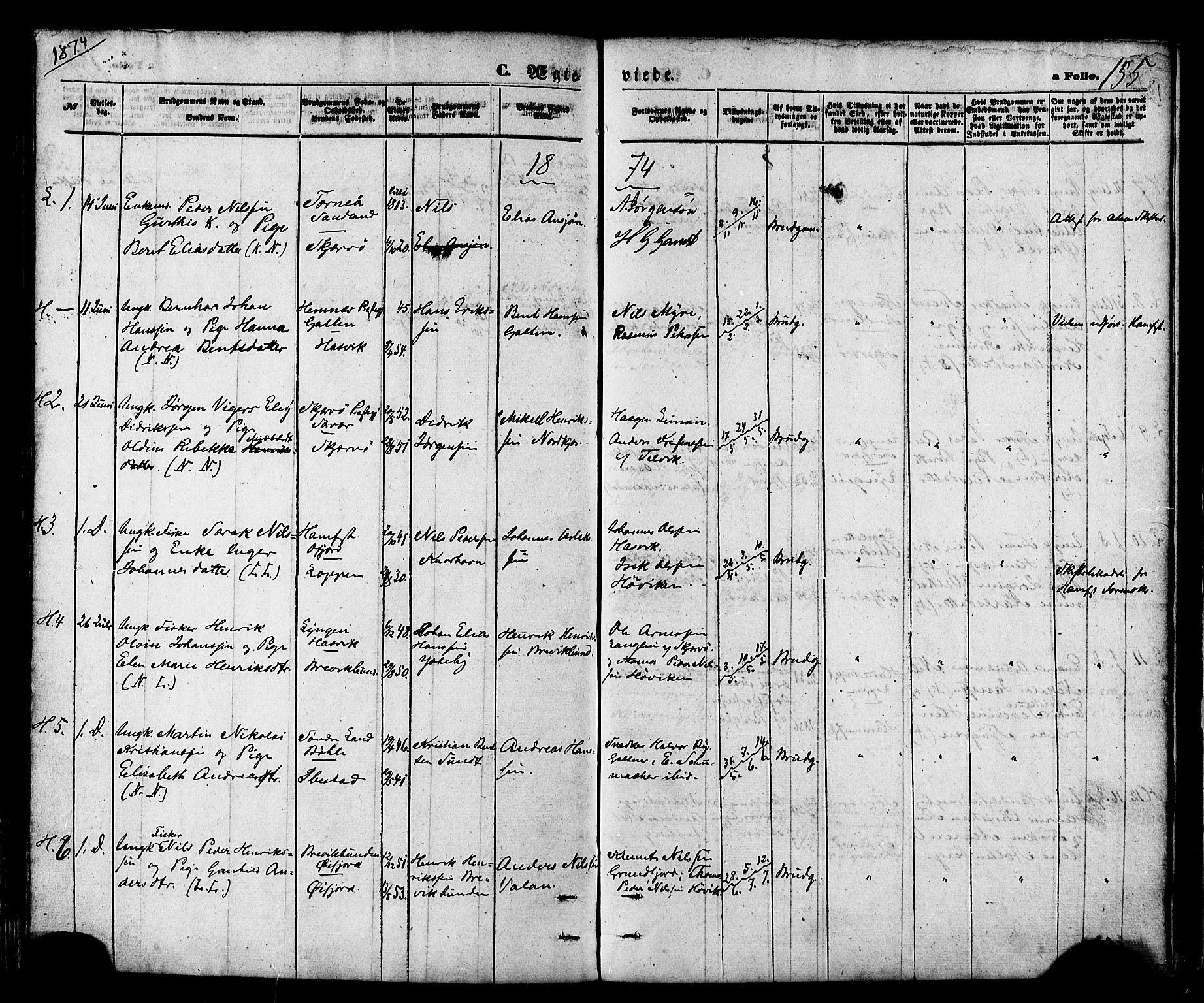 Loppa sokneprestkontor, SATØ/S-1339/H/Ha/L0005kirke: Parish register (official) no. 5, 1869-1878, p. 155