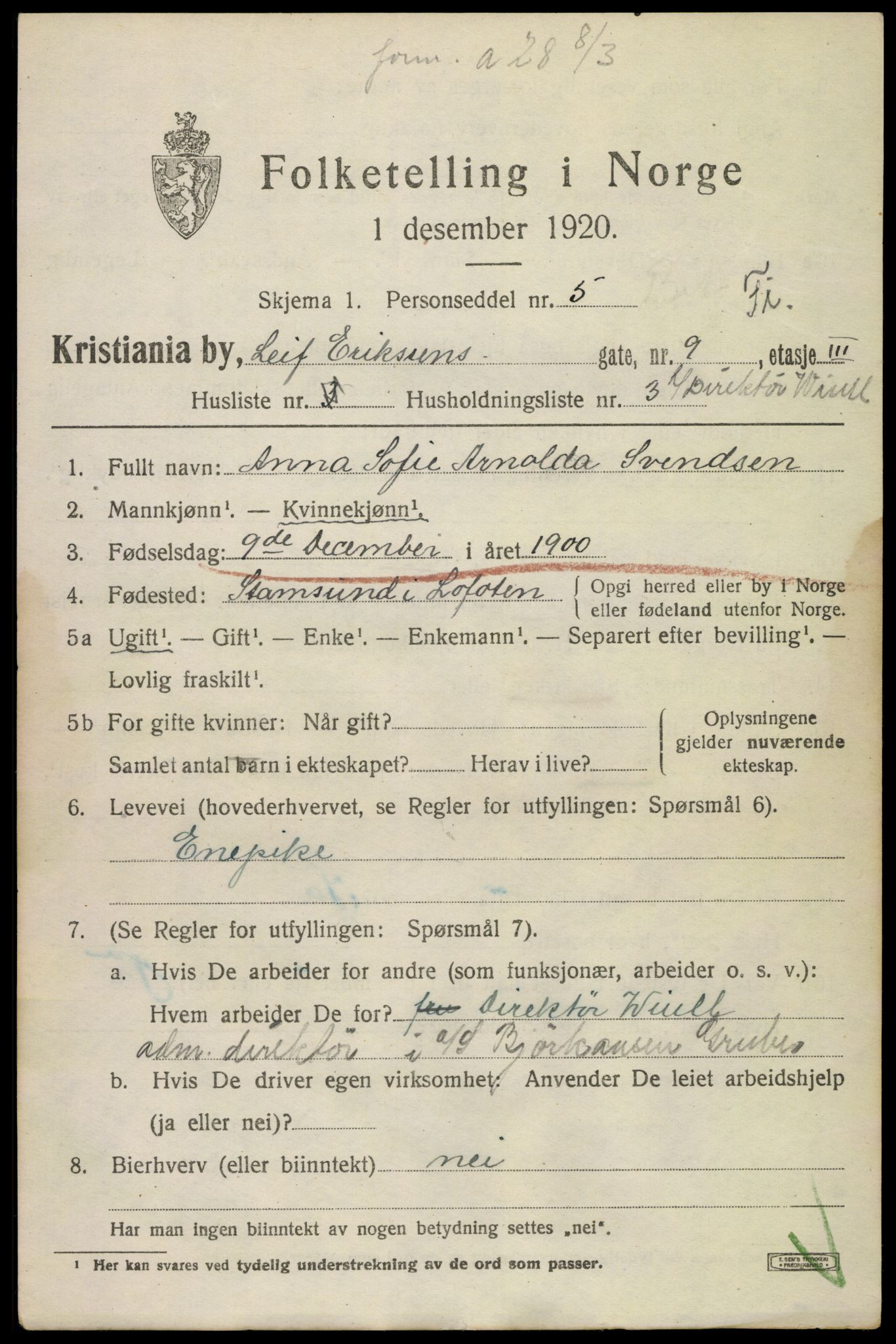 SAO, 1920 census for Kristiania, 1920, p. 362323