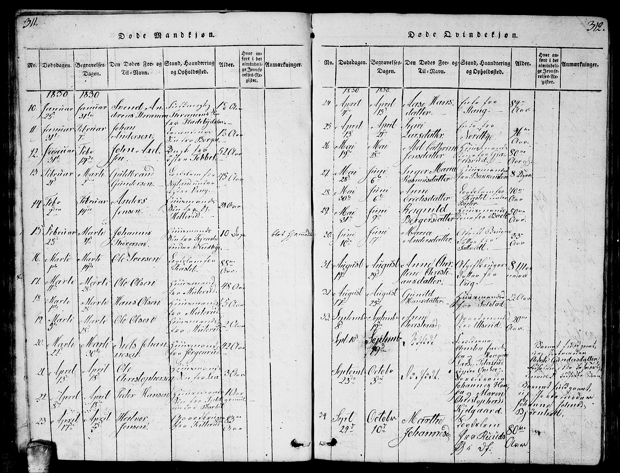 Enebakk prestekontor Kirkebøker, AV/SAO-A-10171c/G/Ga/L0001: Parish register (copy) no. I 1, 1815-1833, p. 311-312