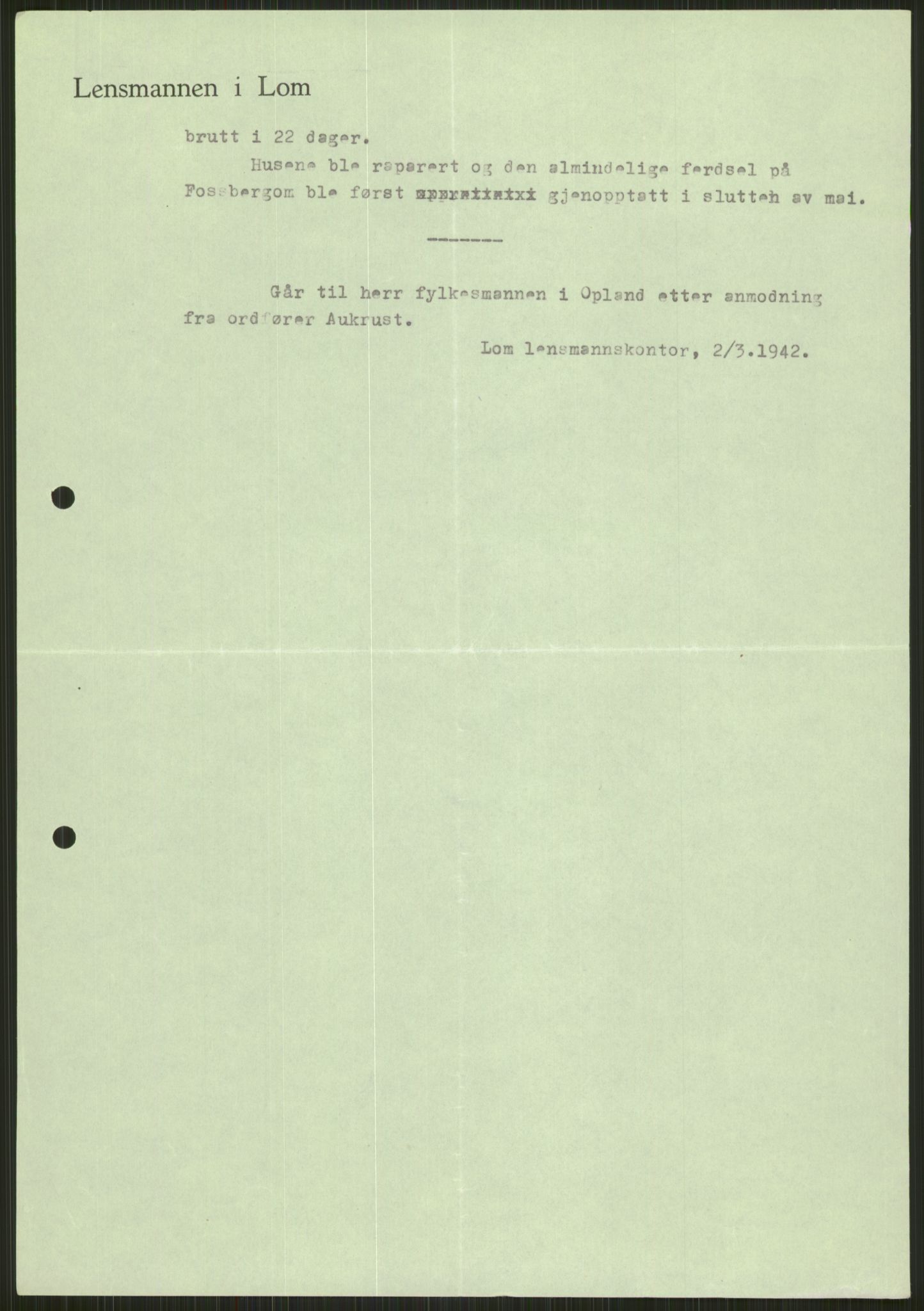 Forsvaret, Forsvarets krigshistoriske avdeling, AV/RA-RAFA-2017/Y/Ya/L0014: II-C-11-31 - Fylkesmenn.  Rapporter om krigsbegivenhetene 1940., 1940, p. 130