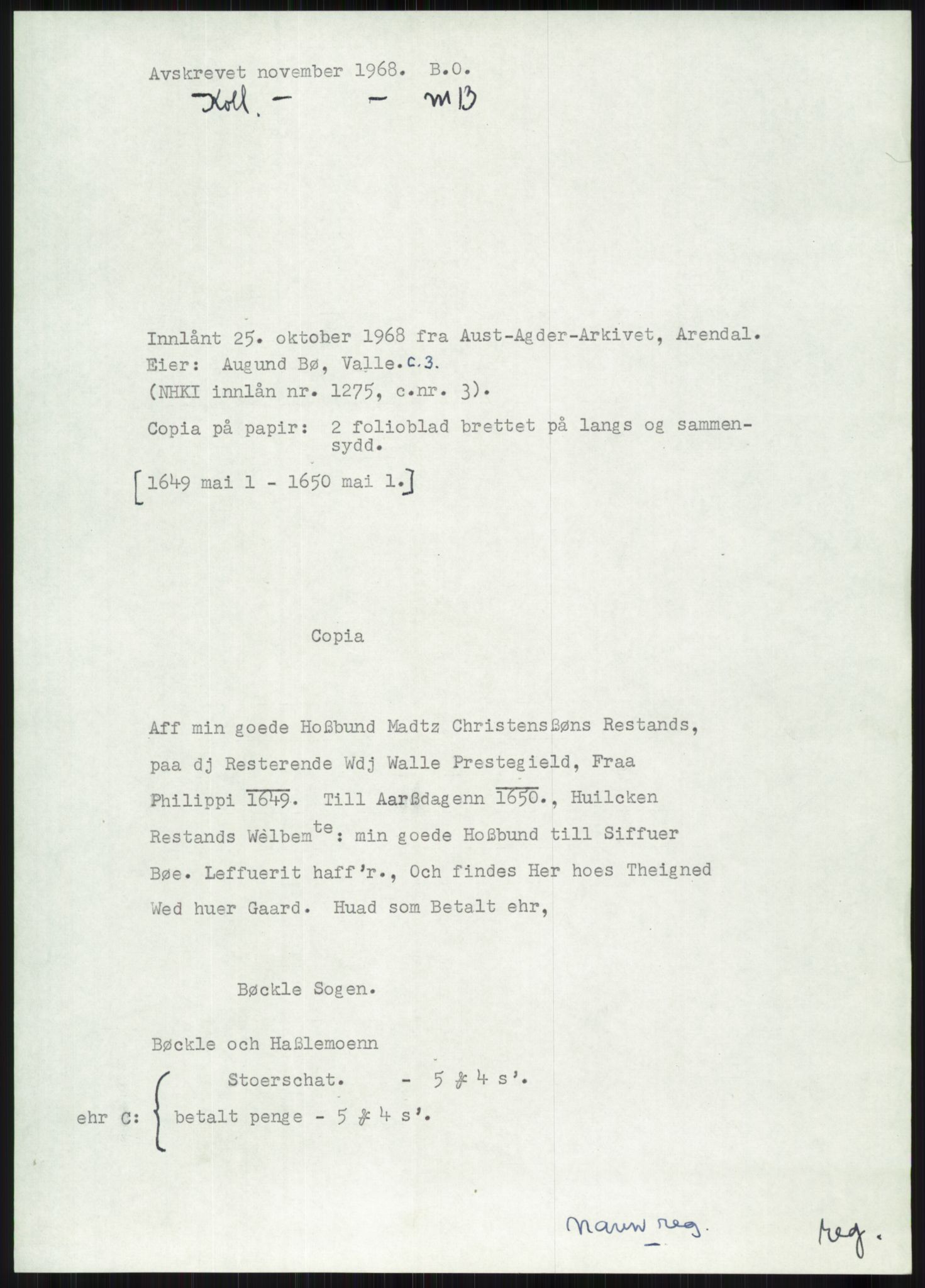 Samlinger til kildeutgivelse, Diplomavskriftsamlingen, AV/RA-EA-4053/H/Ha, p. 1275