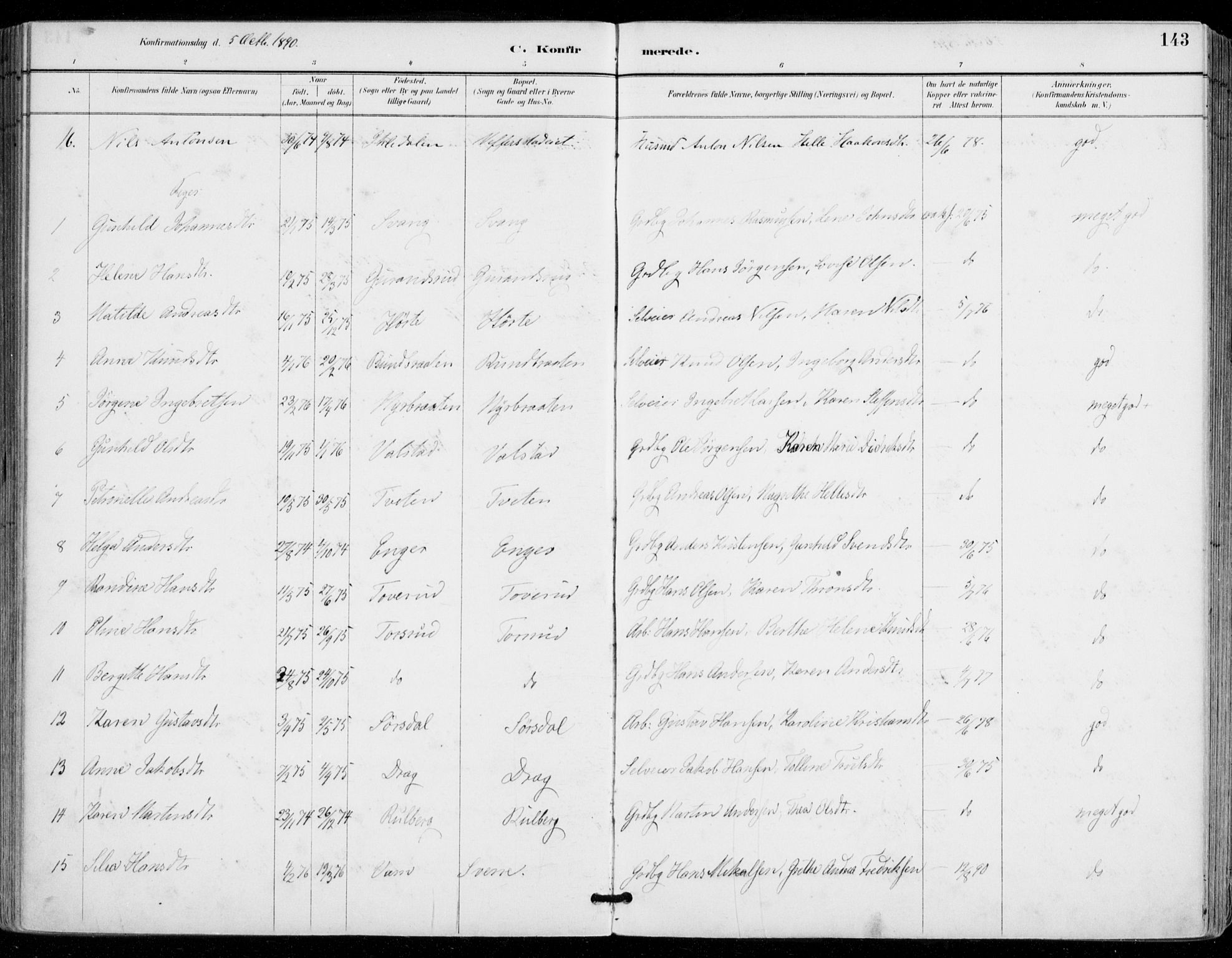 Sylling kirkebøker, AV/SAKO-A-247/F/Fa/L0001: Parish register (official) no. 1, 1883-1910, p. 143