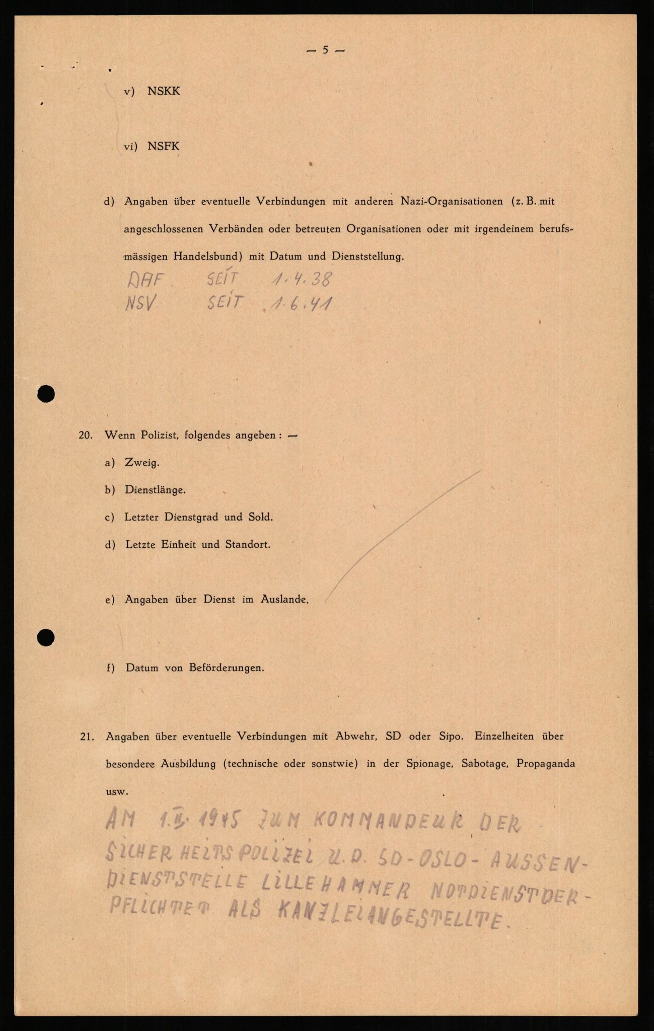 Forsvaret, Forsvarets overkommando II, AV/RA-RAFA-3915/D/Db/L0021: CI Questionaires. Tyske okkupasjonsstyrker i Norge. Tyskere., 1945-1946, p. 67