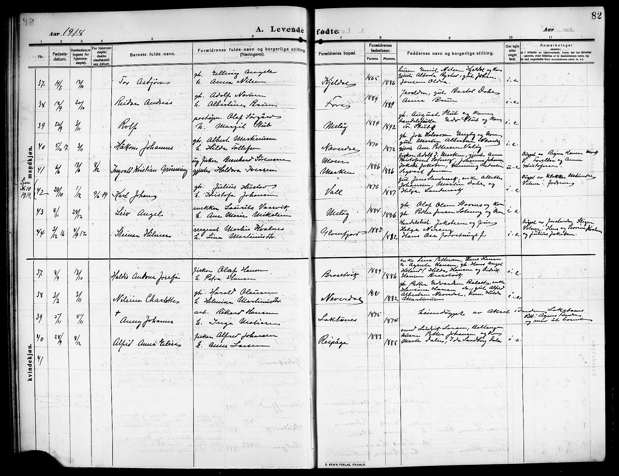 Ministerialprotokoller, klokkerbøker og fødselsregistre - Nordland, SAT/A-1459/843/L0639: Parish register (copy) no. 843C08, 1908-1924, p. 82