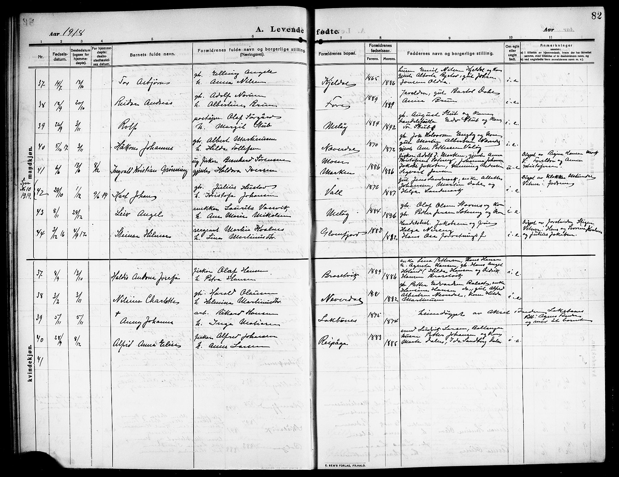 Ministerialprotokoller, klokkerbøker og fødselsregistre - Nordland, AV/SAT-A-1459/843/L0639: Parish register (copy) no. 843C08, 1908-1924, p. 82