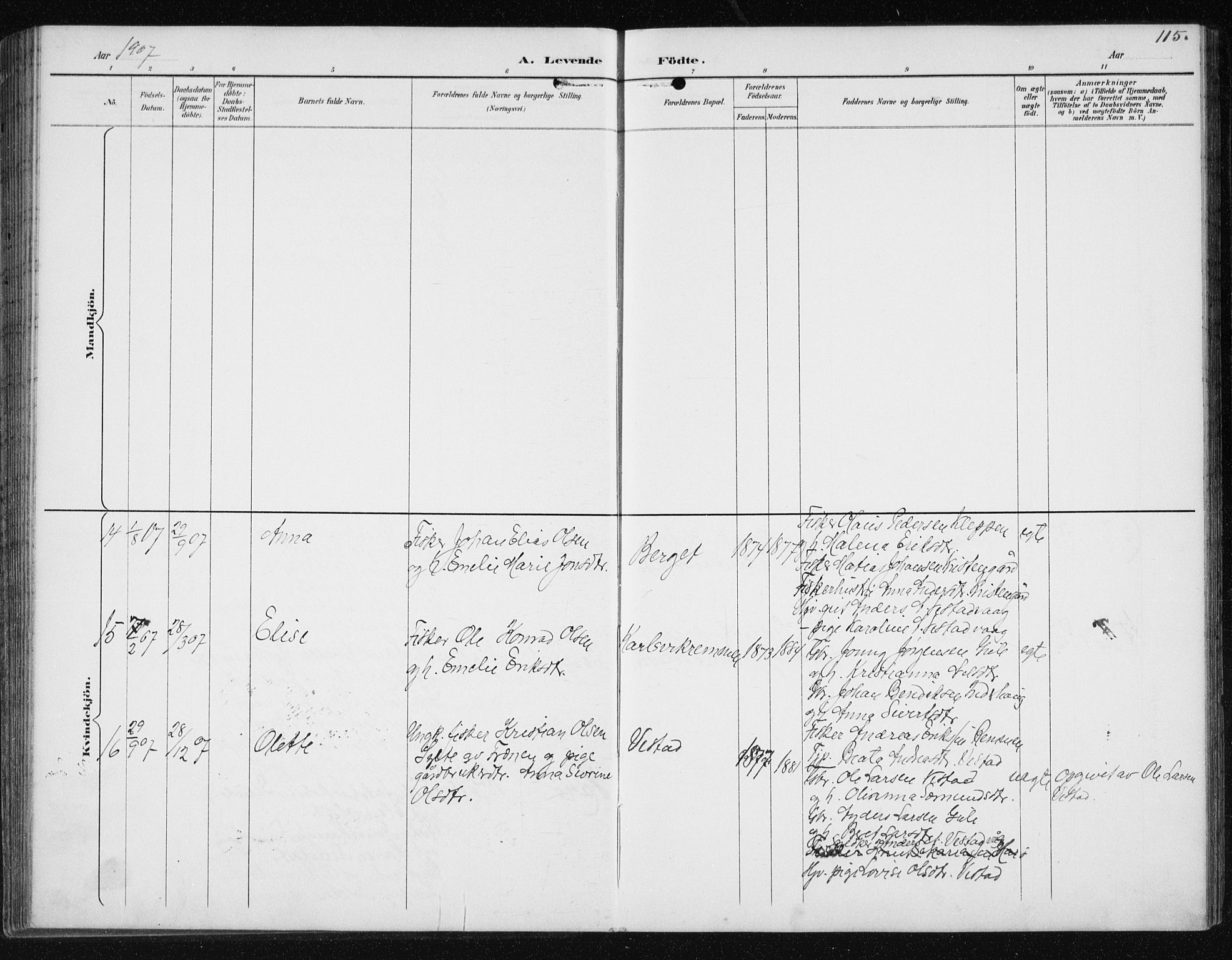 Ministerialprotokoller, klokkerbøker og fødselsregistre - Møre og Romsdal, SAT/A-1454/566/L0773: Parish register (copy) no. 566C02, 1892-1909, p. 115