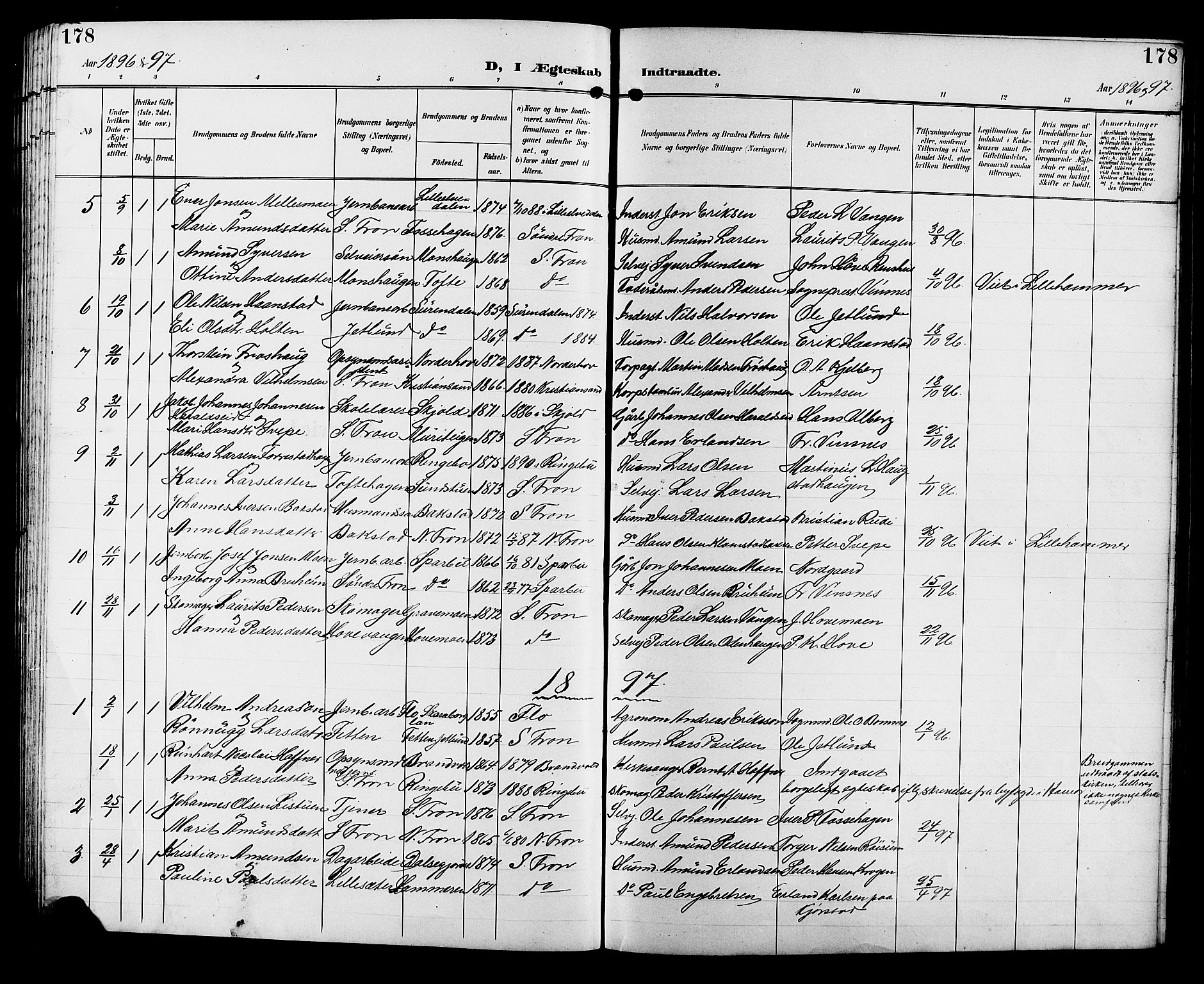 Sør-Fron prestekontor, SAH/PREST-010/H/Ha/Hab/L0004: Parish register (copy) no. 4, 1896-1911, p. 178