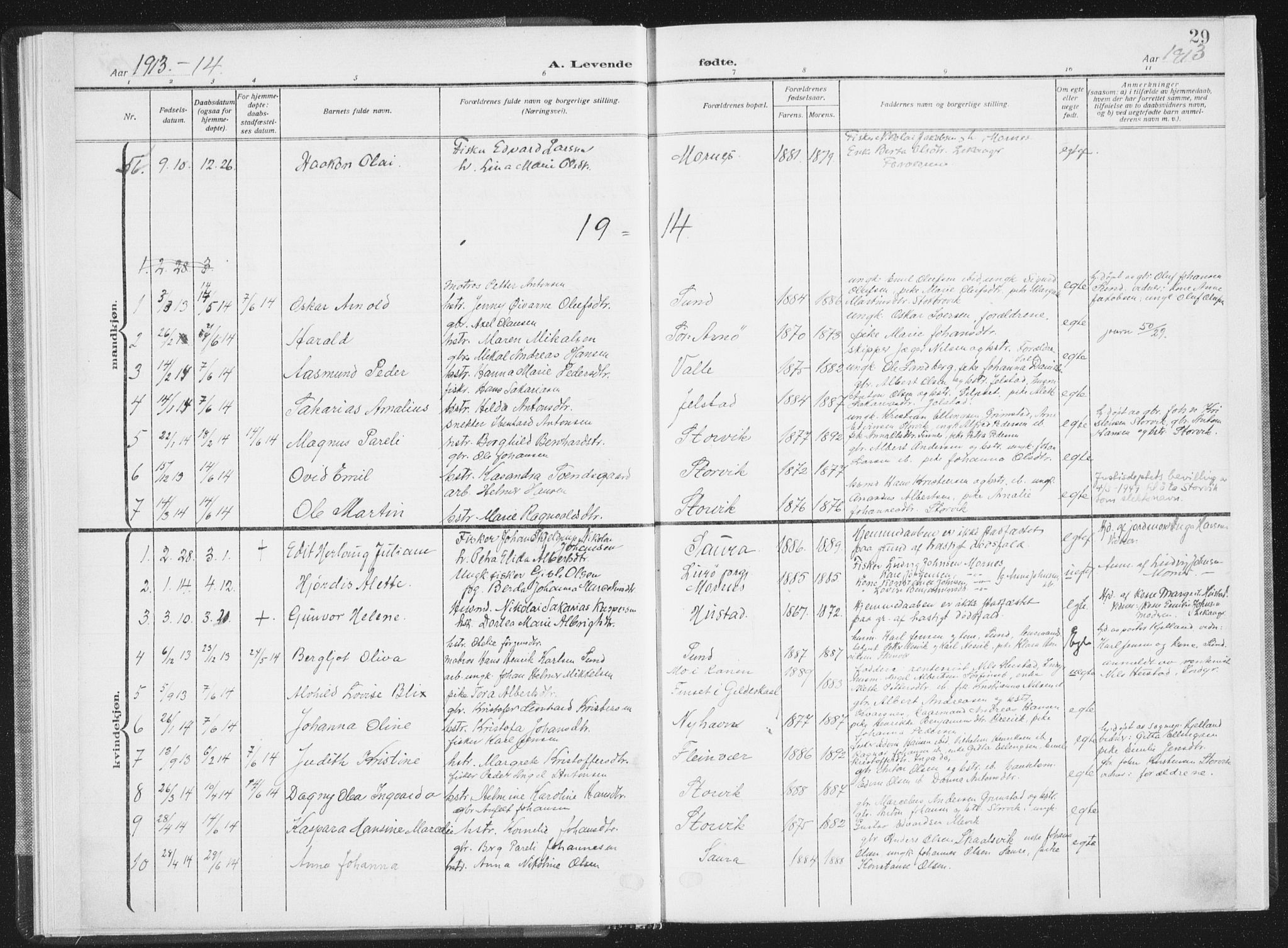 Ministerialprotokoller, klokkerbøker og fødselsregistre - Nordland, SAT/A-1459/805/L0104: Parish register (official) no. 805A09, 1909-1926, p. 29