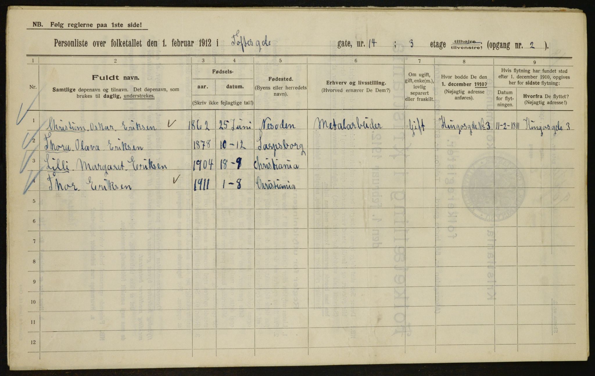 OBA, Municipal Census 1912 for Kristiania, 1912, p. 111528