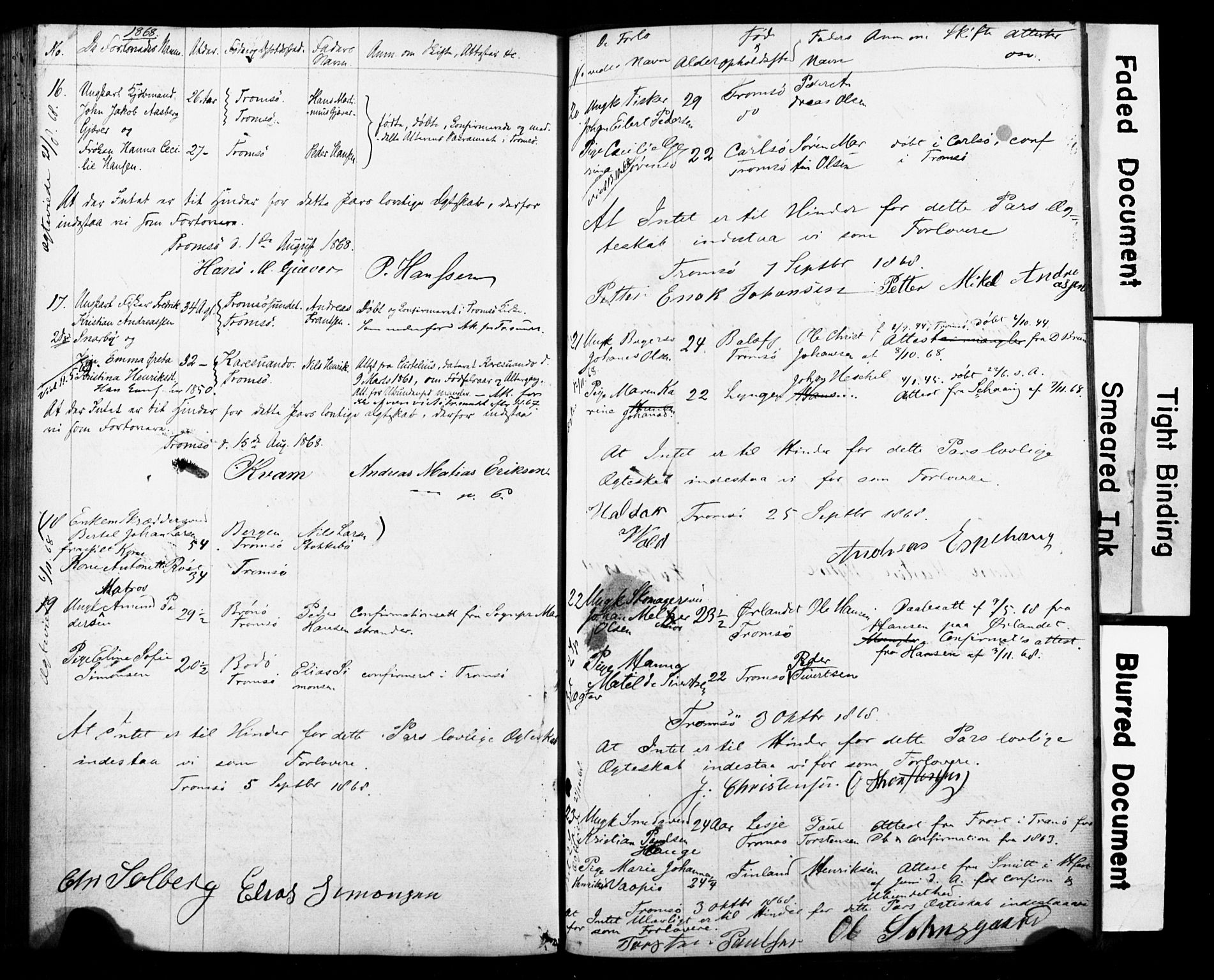 Tromsø sokneprestkontor/stiftsprosti/domprosti, AV/SATØ-S-1343/H/Hc/L0097: Banns register no. 97, 1851-1872