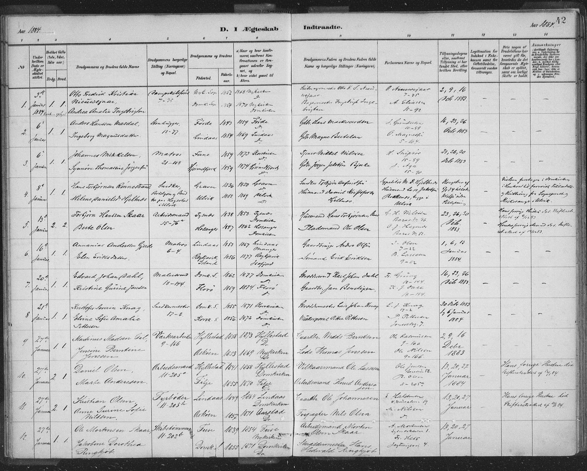 Domkirken sokneprestembete, SAB/A-74801/H/Hab/L0032: Parish register (copy) no. D 4, 1880-1907, p. 42