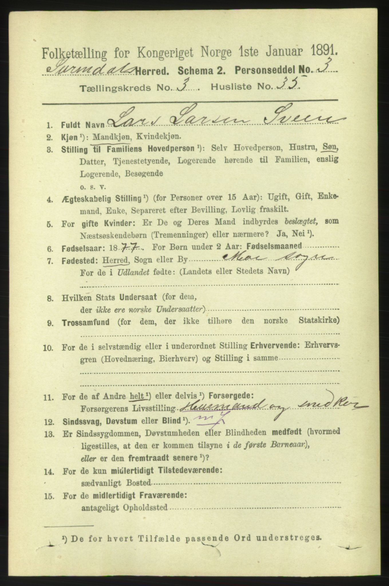 RA, 1891 census for 1566 Surnadal, 1891, p. 1013