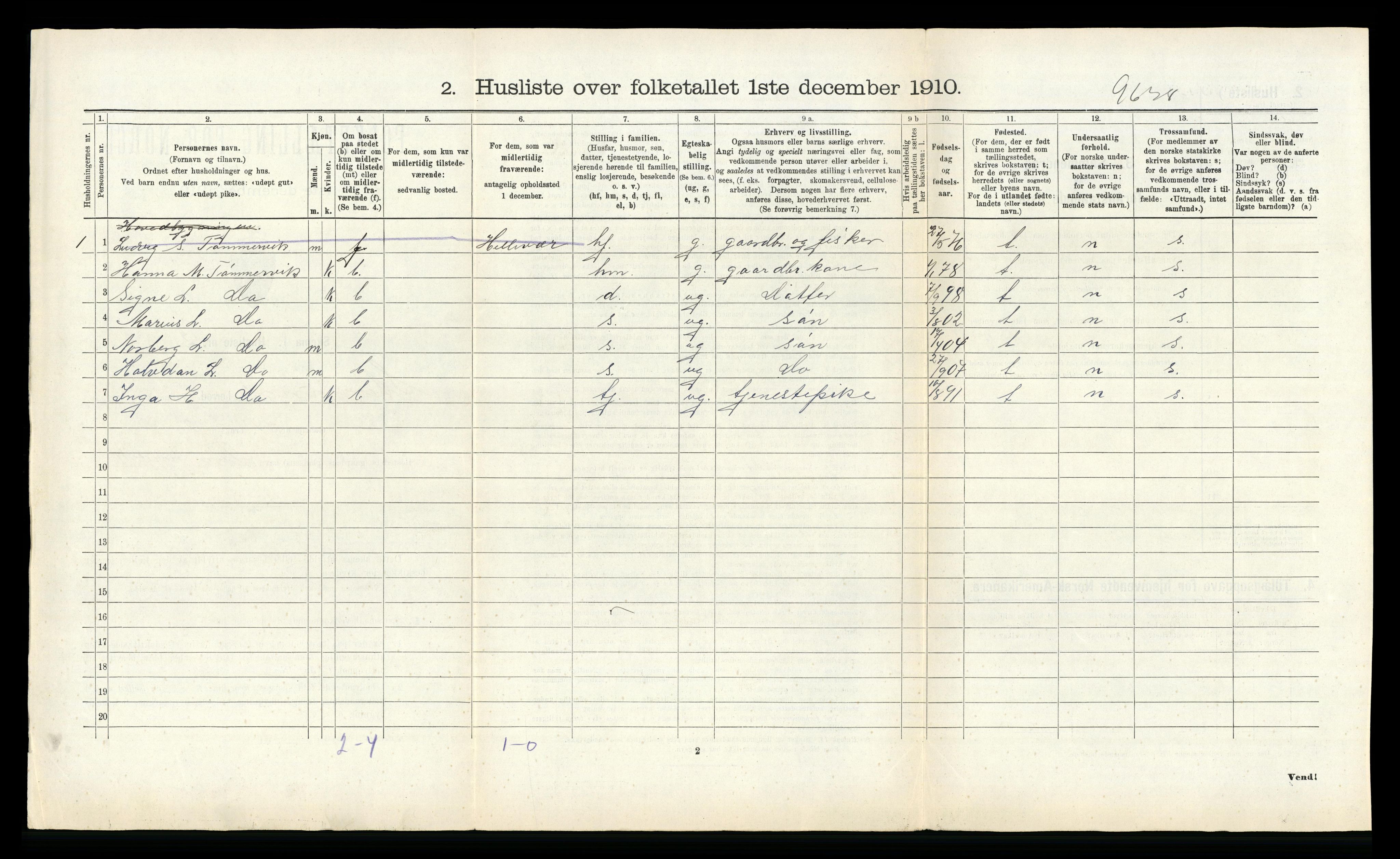 RA, 1910 census for Stamnes, 1910, p. 665