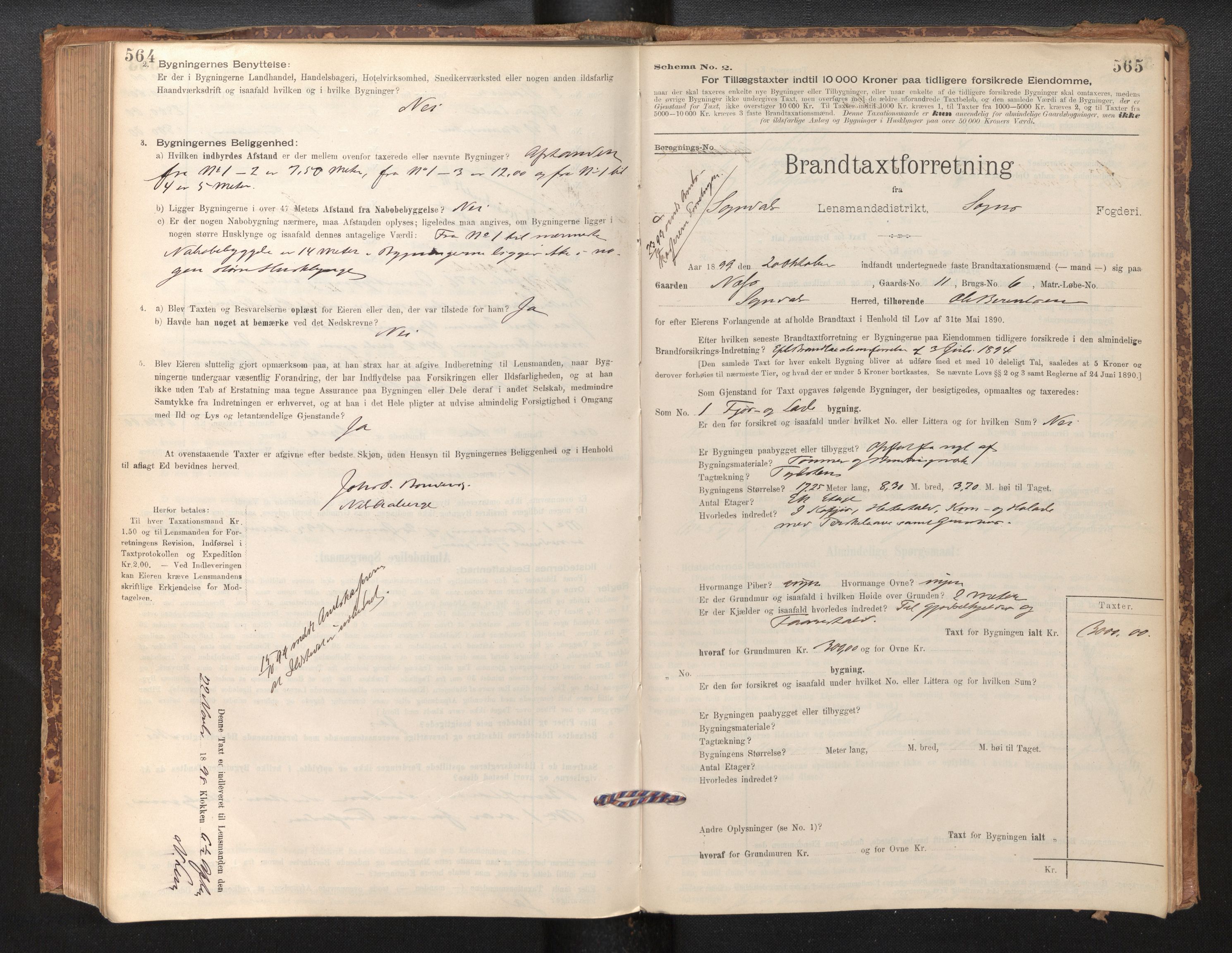 Lensmannen i Sogndal, SAB/A-29901/0012/L0008: Branntakstprotokoll, skjematakst, 1895-1906, p. 564-565