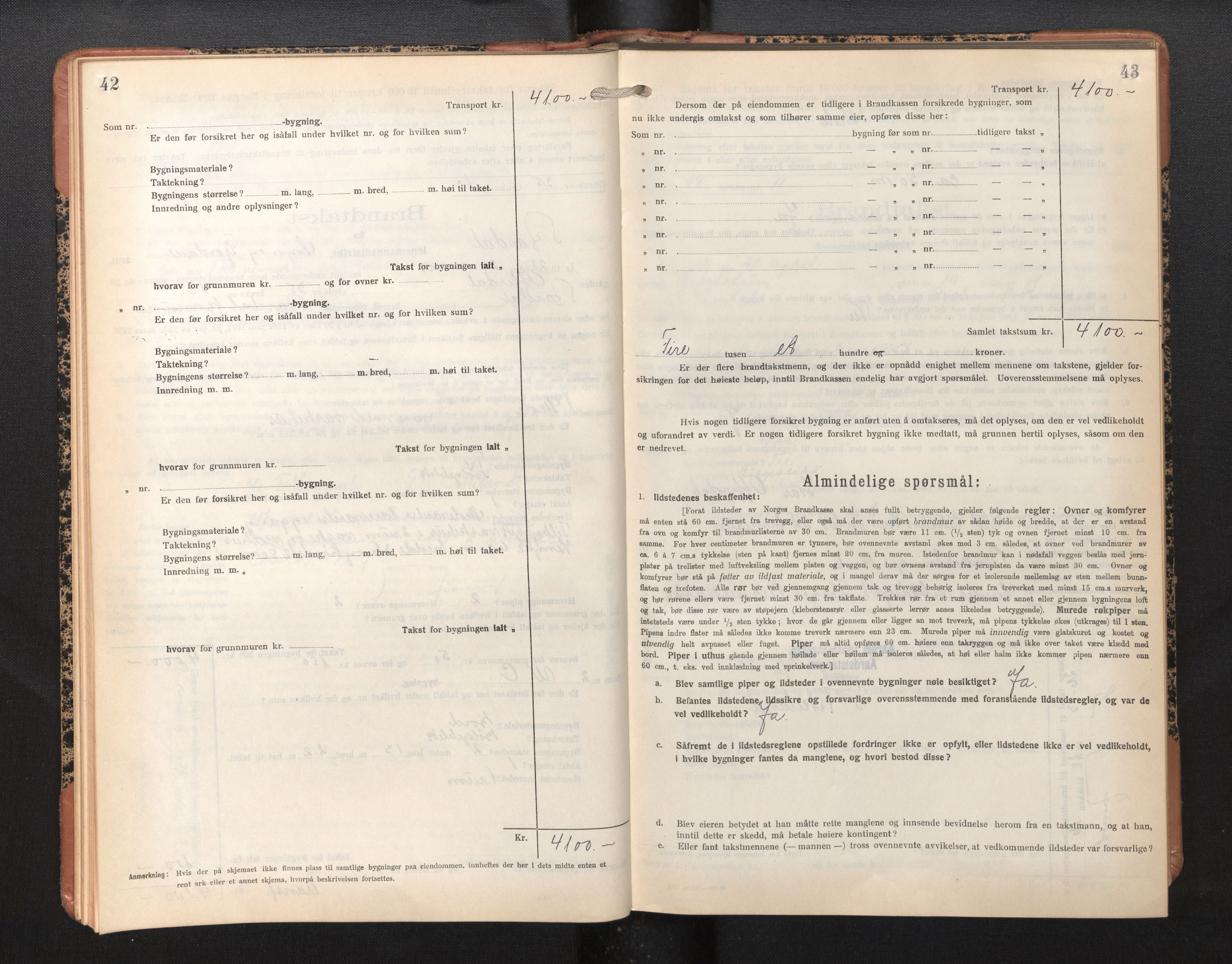 Lensmannen i Årdal, SAB/A-30501/0012/L0010: Branntakstprotokoll, skjematakst, 1926-1939, p. 42-43