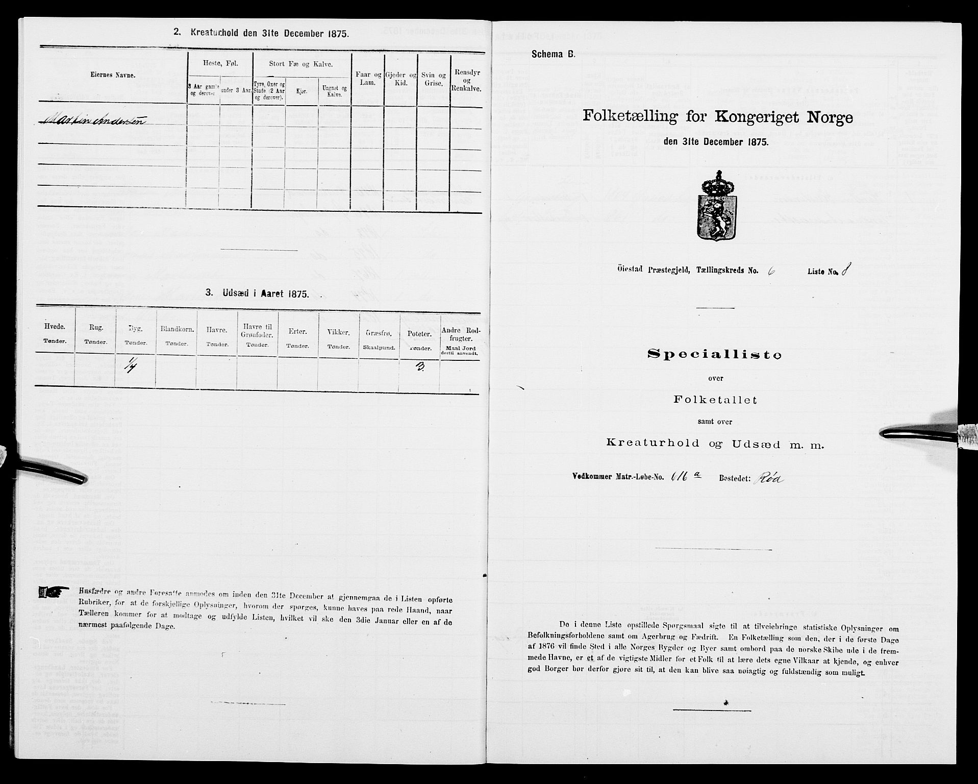 SAK, 1875 census for 0920P Øyestad, 1875, p. 709