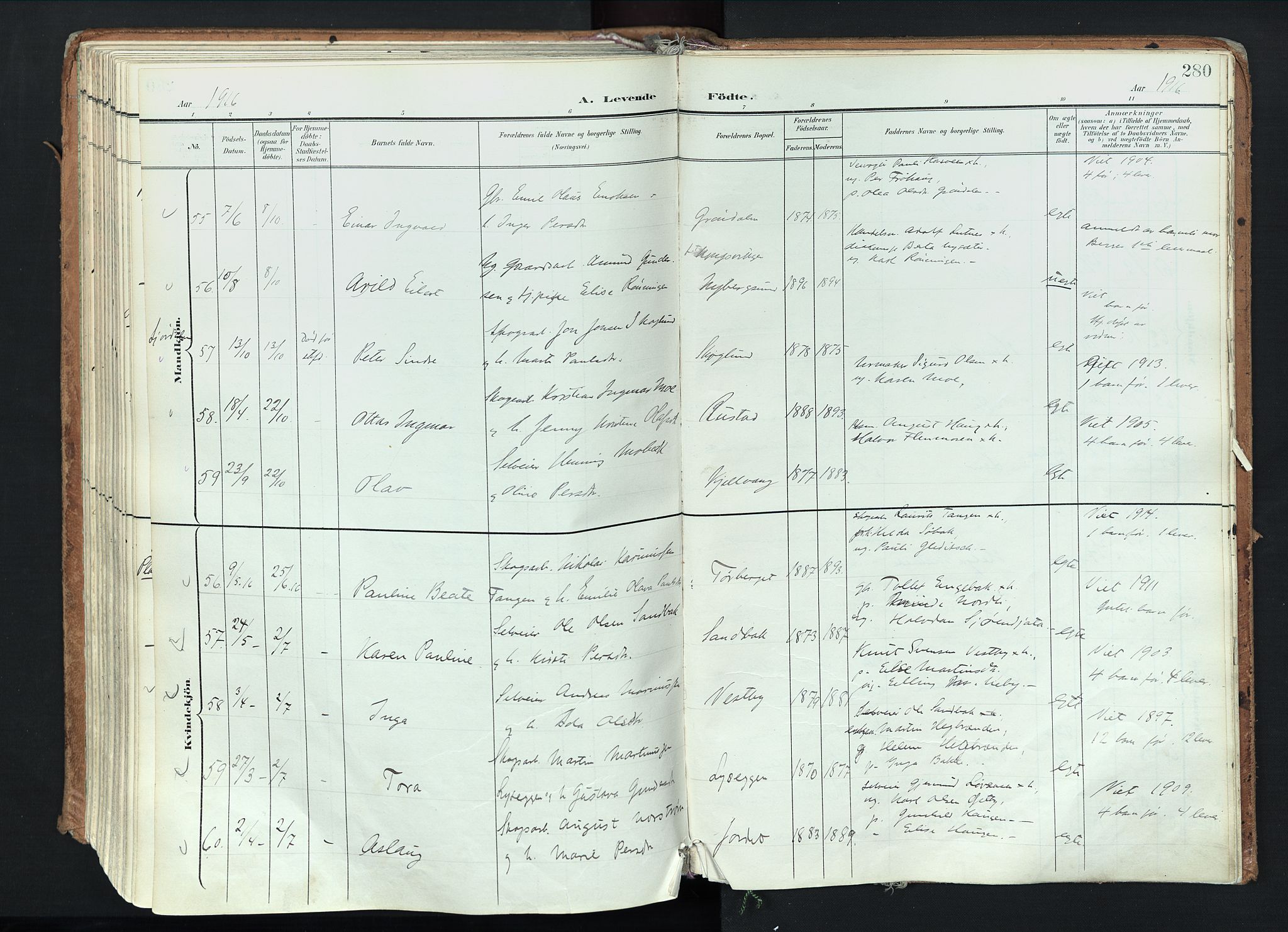 Trysil prestekontor, AV/SAH-PREST-046/H/Ha/Haa/L0012: Parish register (official) no. 12, 1898-1917, p. 280