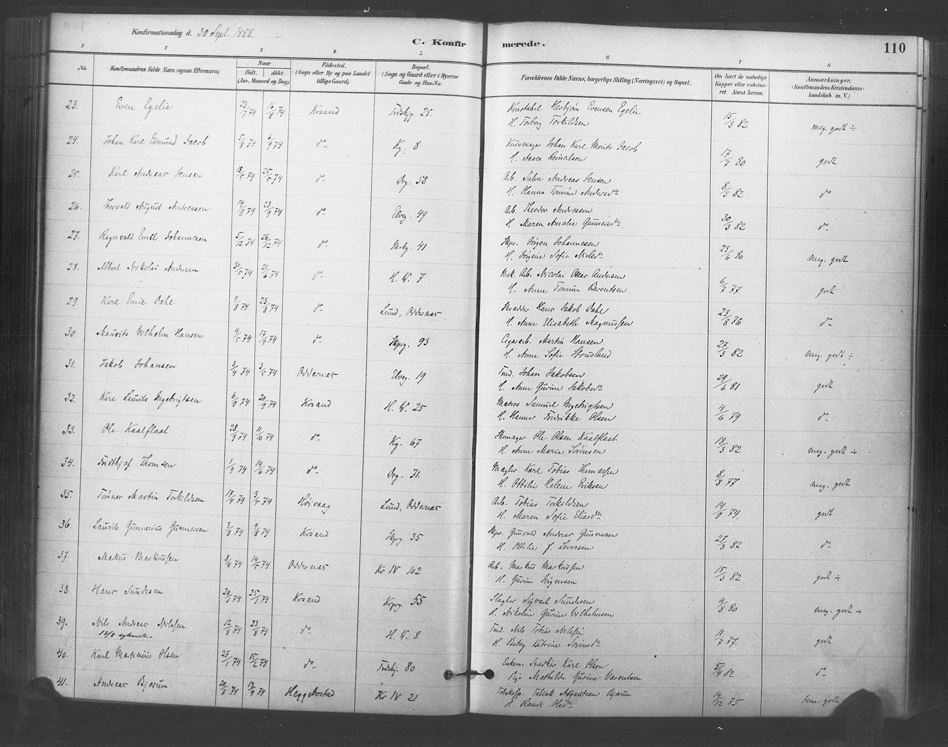 Kristiansand domprosti, SAK/1112-0006/F/Fa/L0018: Parish register (official) no. A 17, 1880-1892, p. 110