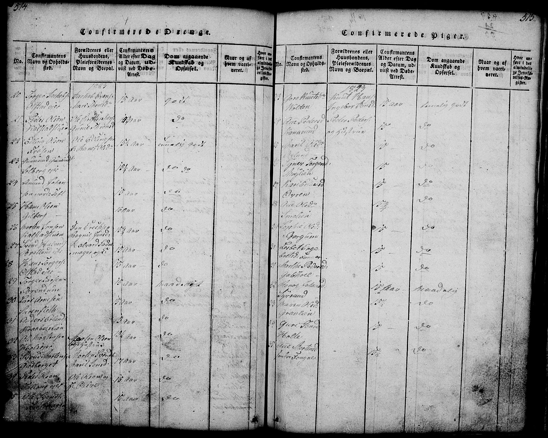 Gausdal prestekontor, SAH/PREST-090/H/Ha/Hab/L0001: Parish register (copy) no. 1, 1817-1848, p. 514-515