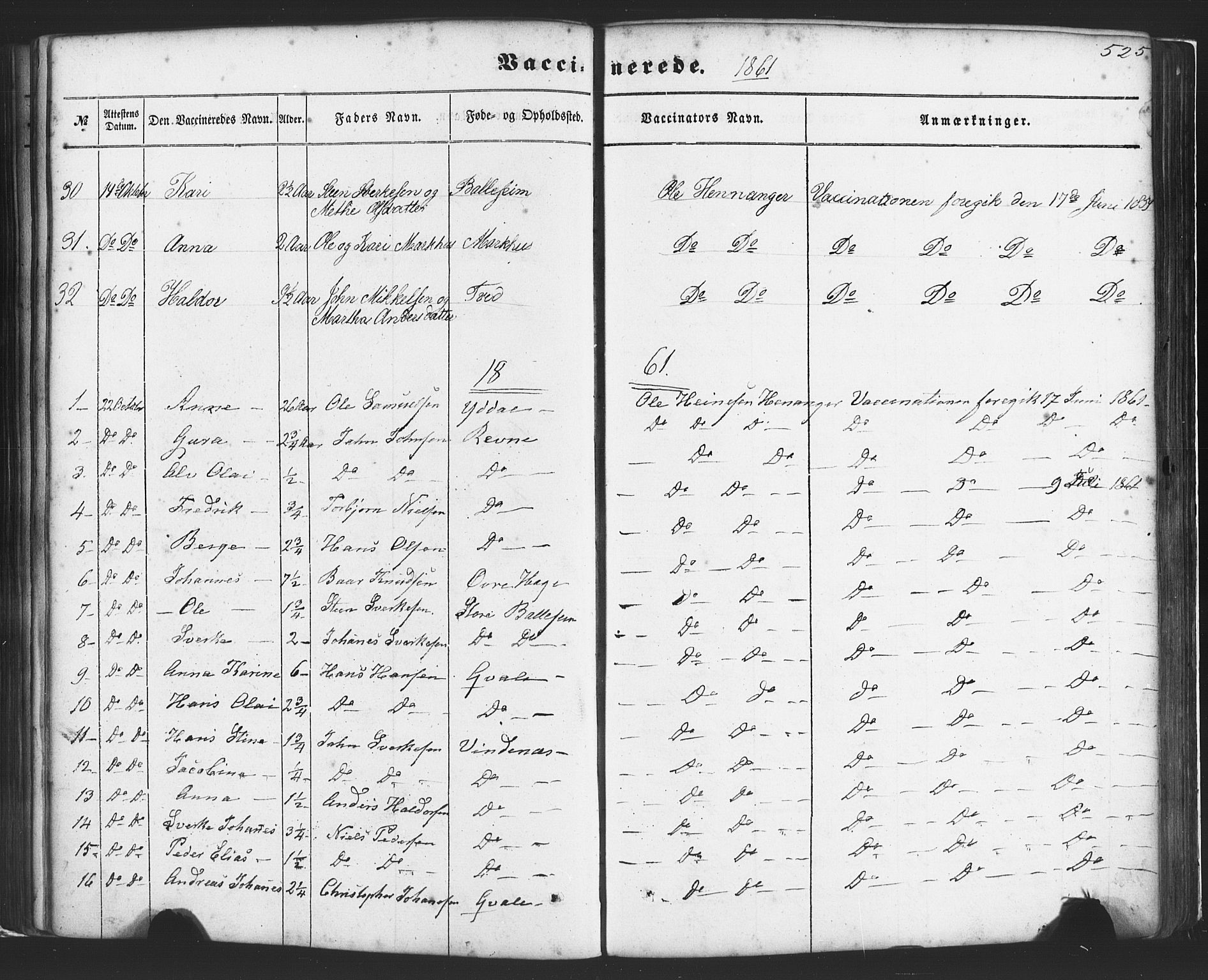 Fusa sokneprestembete, SAB/A-75401/H/Haa: Parish register (official) no. A 1II, 1855-1879, p. 525