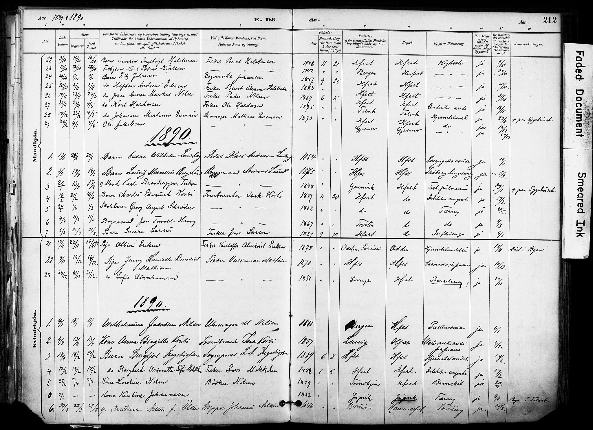 Hammerfest sokneprestkontor, AV/SATØ-S-1347/H/Ha/L0009.kirke: Parish register (official) no. 9, 1889-1897, p. 212