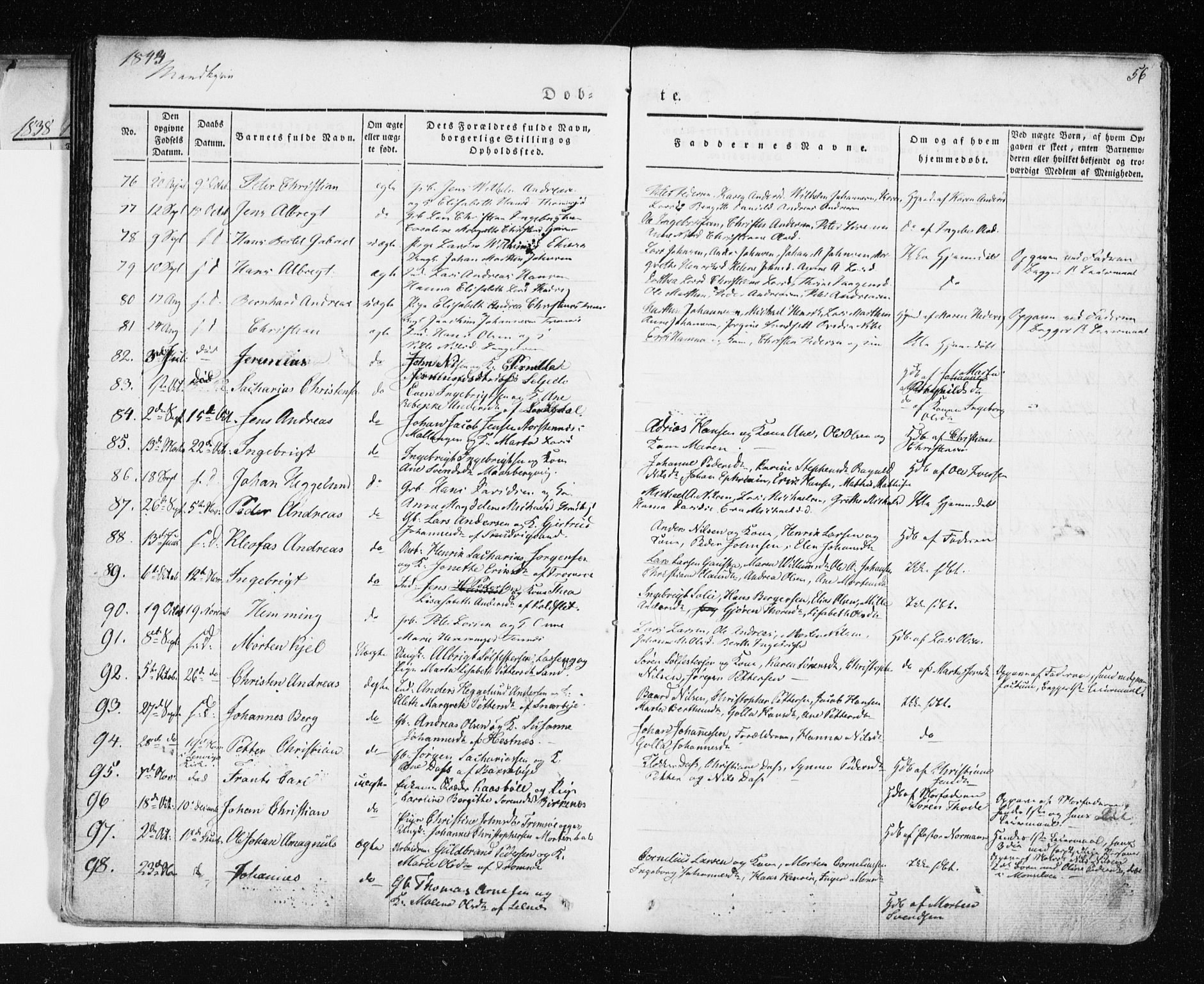 Tromsø sokneprestkontor/stiftsprosti/domprosti, SATØ/S-1343/G/Ga/L0009kirke: Parish register (official) no. 9, 1837-1847, p. 56