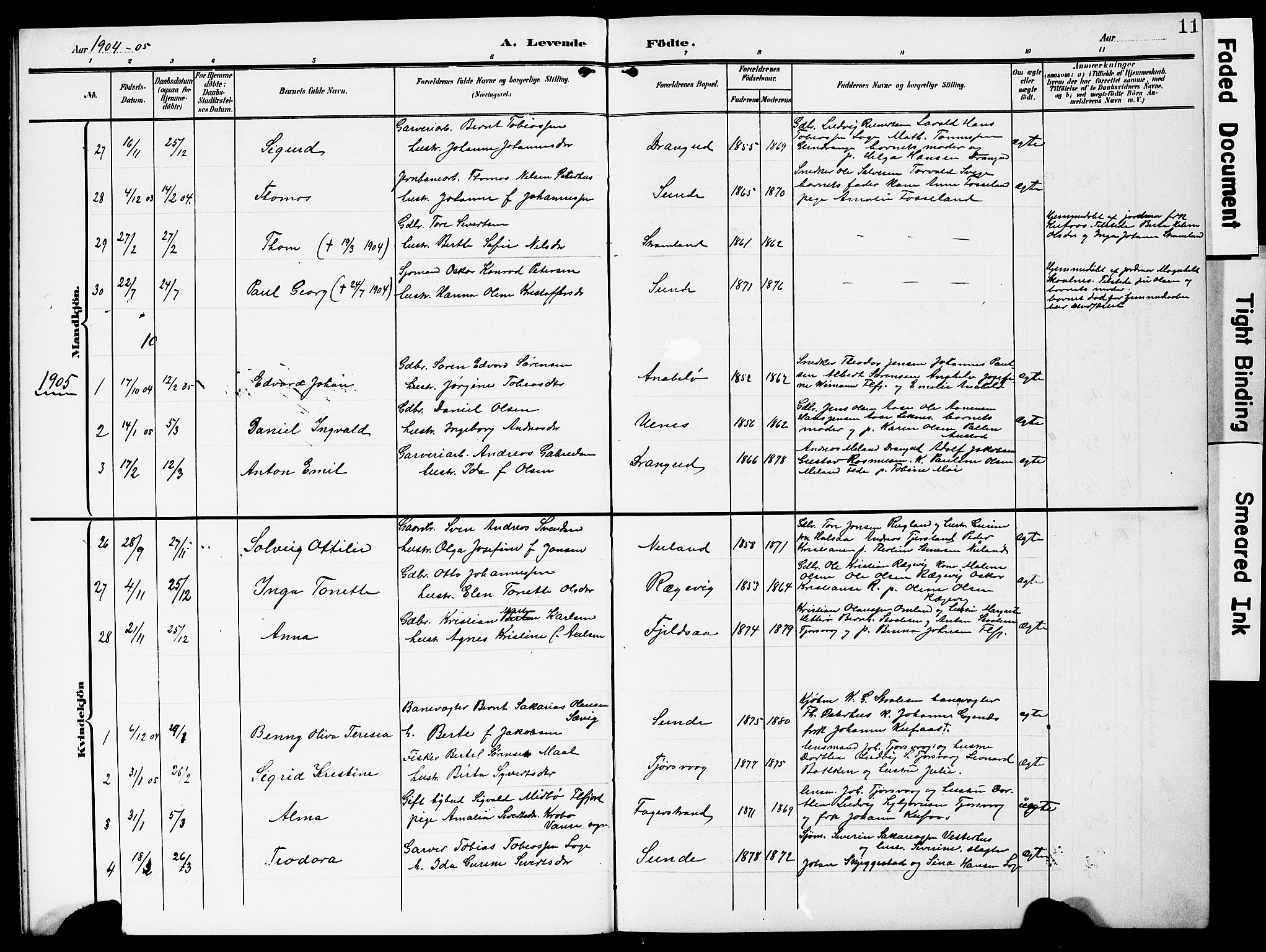 Flekkefjord sokneprestkontor, AV/SAK-1111-0012/F/Fb/Fbc/L0008: Parish register (copy) no. B 8, 1903-1931, p. 11