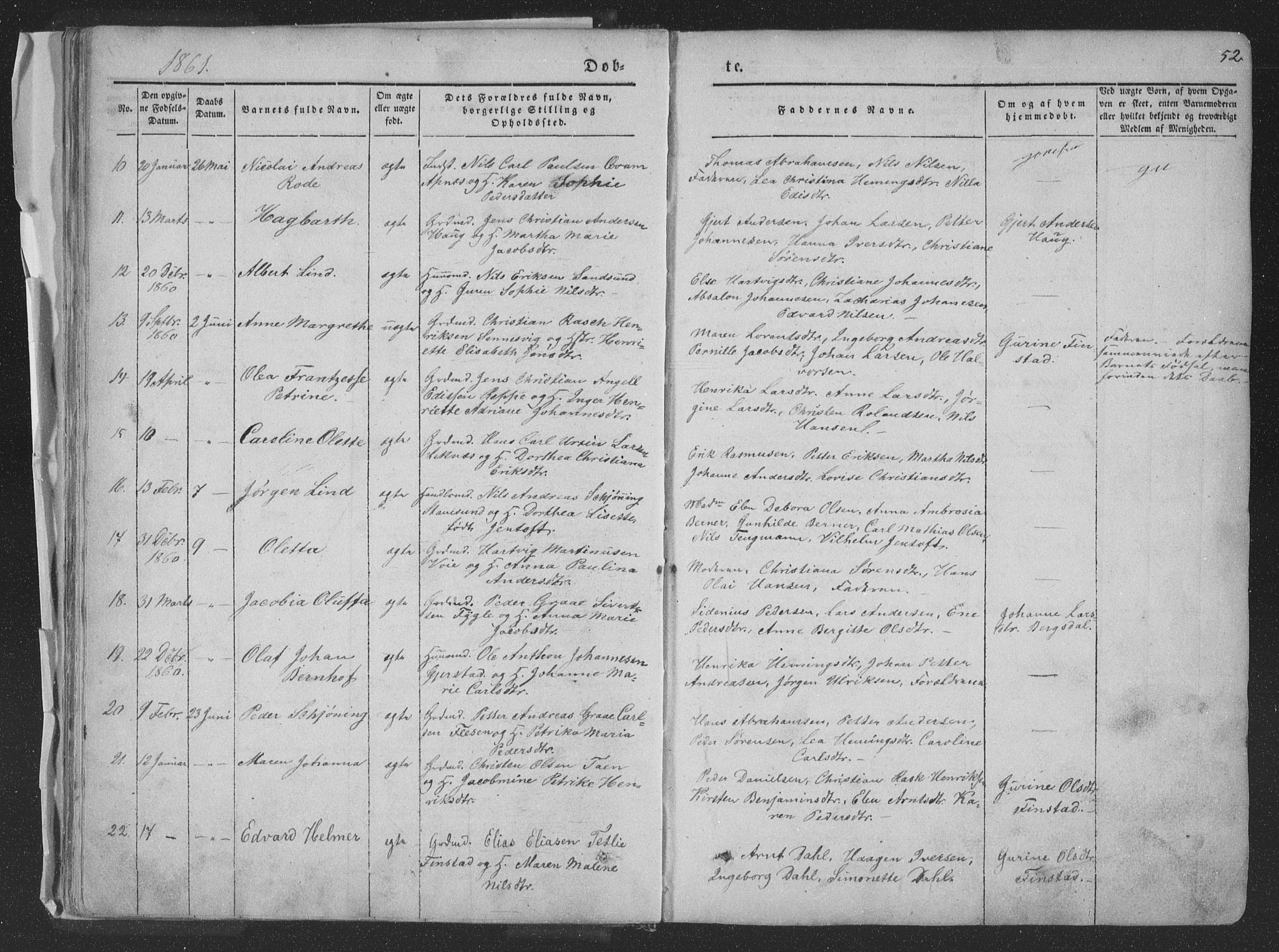 Ministerialprotokoller, klokkerbøker og fødselsregistre - Nordland, SAT/A-1459/881/L1165: Parish register (copy) no. 881C02, 1854-1876, p. 52
