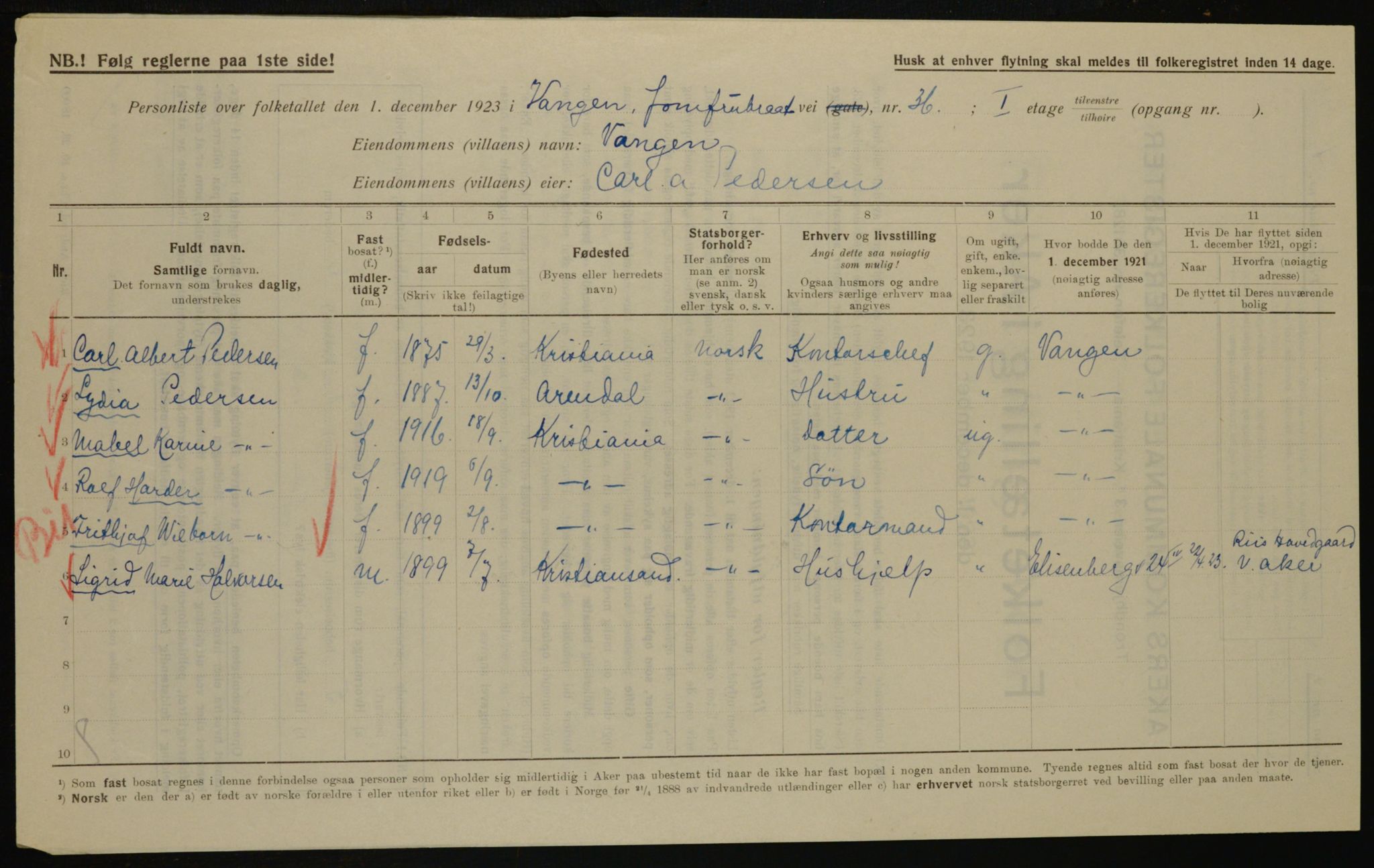 , Municipal Census 1923 for Aker, 1923, p. 39983