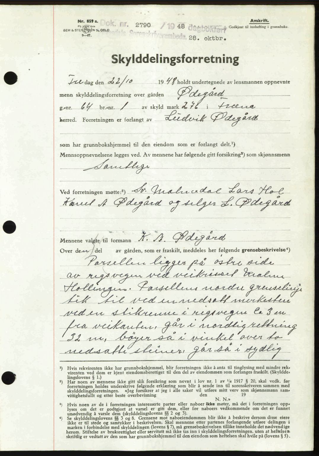 Romsdal sorenskriveri, AV/SAT-A-4149/1/2/2C: Mortgage book no. A27, 1948-1948, Diary no: : 2790/1948