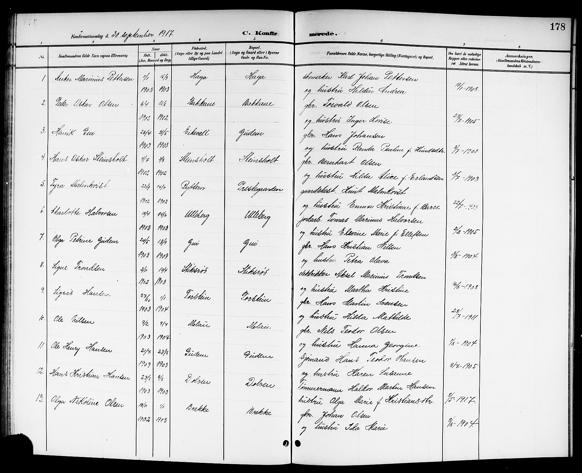 Brunlanes kirkebøker, SAKO/A-342/G/Ga/L0004: Parish register (copy) no. I 4, 1898-1921, p. 178