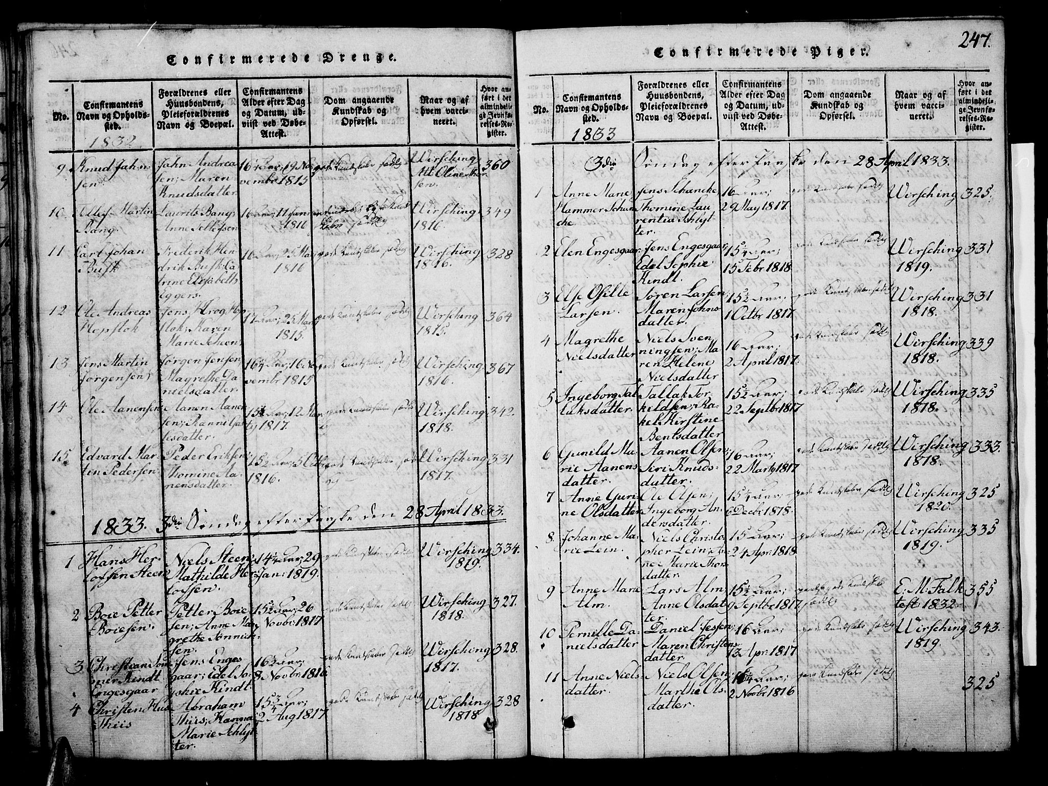 Risør sokneprestkontor, AV/SAK-1111-0035/F/Fb/L0004: Parish register (copy) no. B 4, 1816-1848, p. 247