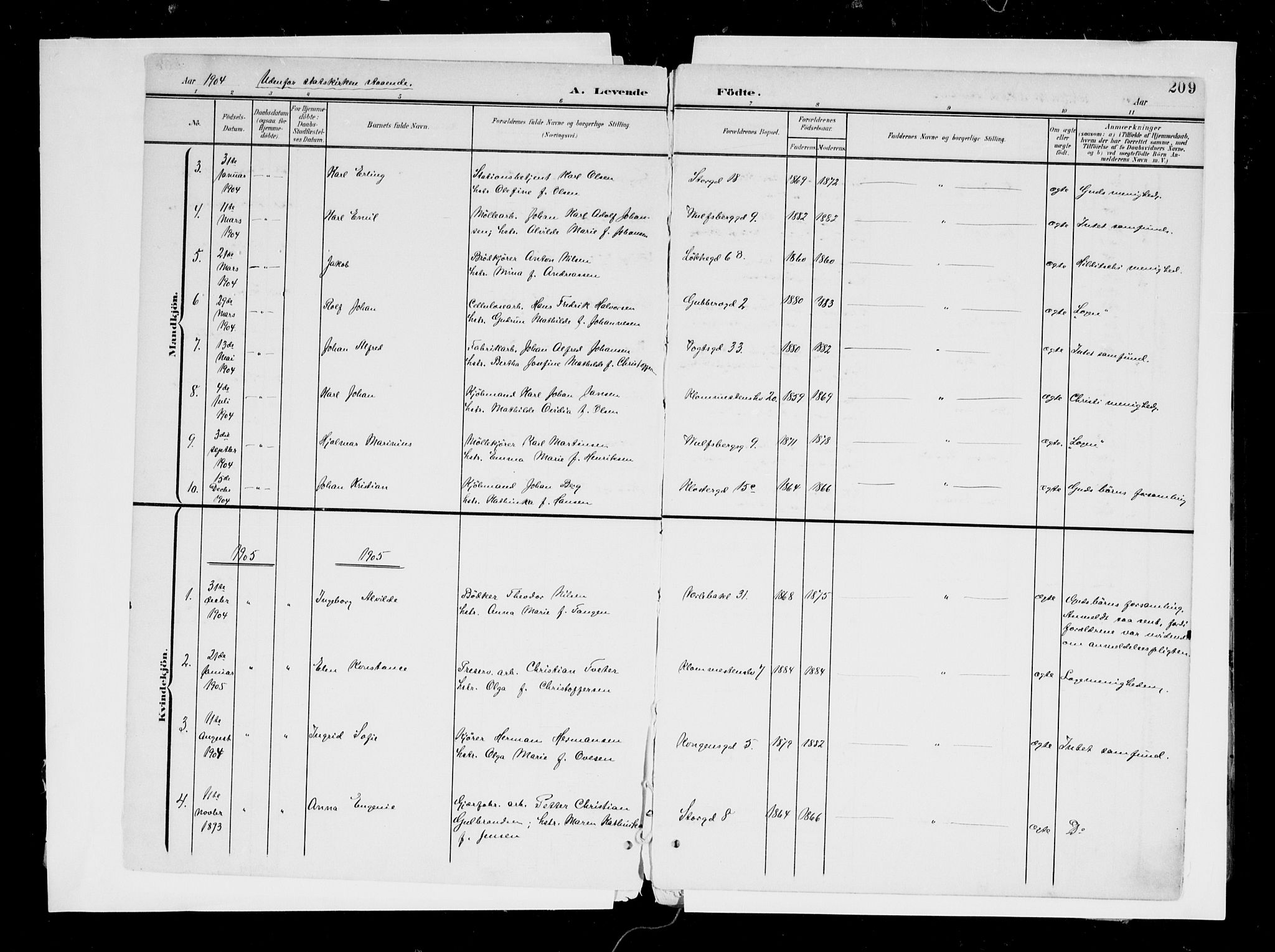 Moss prestekontor Kirkebøker, AV/SAO-A-2003/F/Fb/L0004: Parish register (official) no. II 4, 1902-1912, p. 209