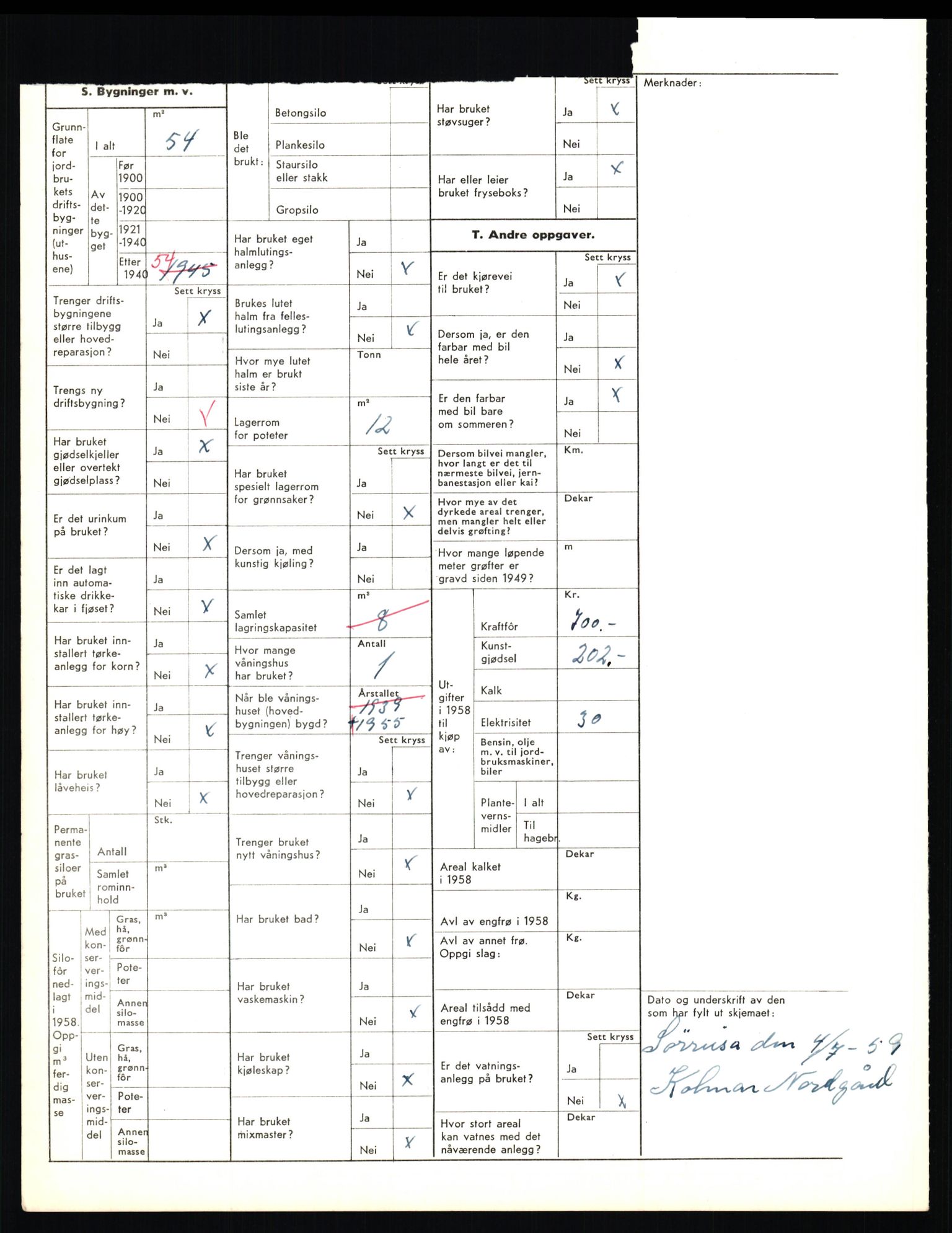 Statistisk sentralbyrå, Næringsøkonomiske emner, Jordbruk, skogbruk, jakt, fiske og fangst, AV/RA-S-2234/G/Gd/L0656: Troms: 1924 Målselv (kl. 0-3) og 1925 Sørreisa, 1959, p. 1465