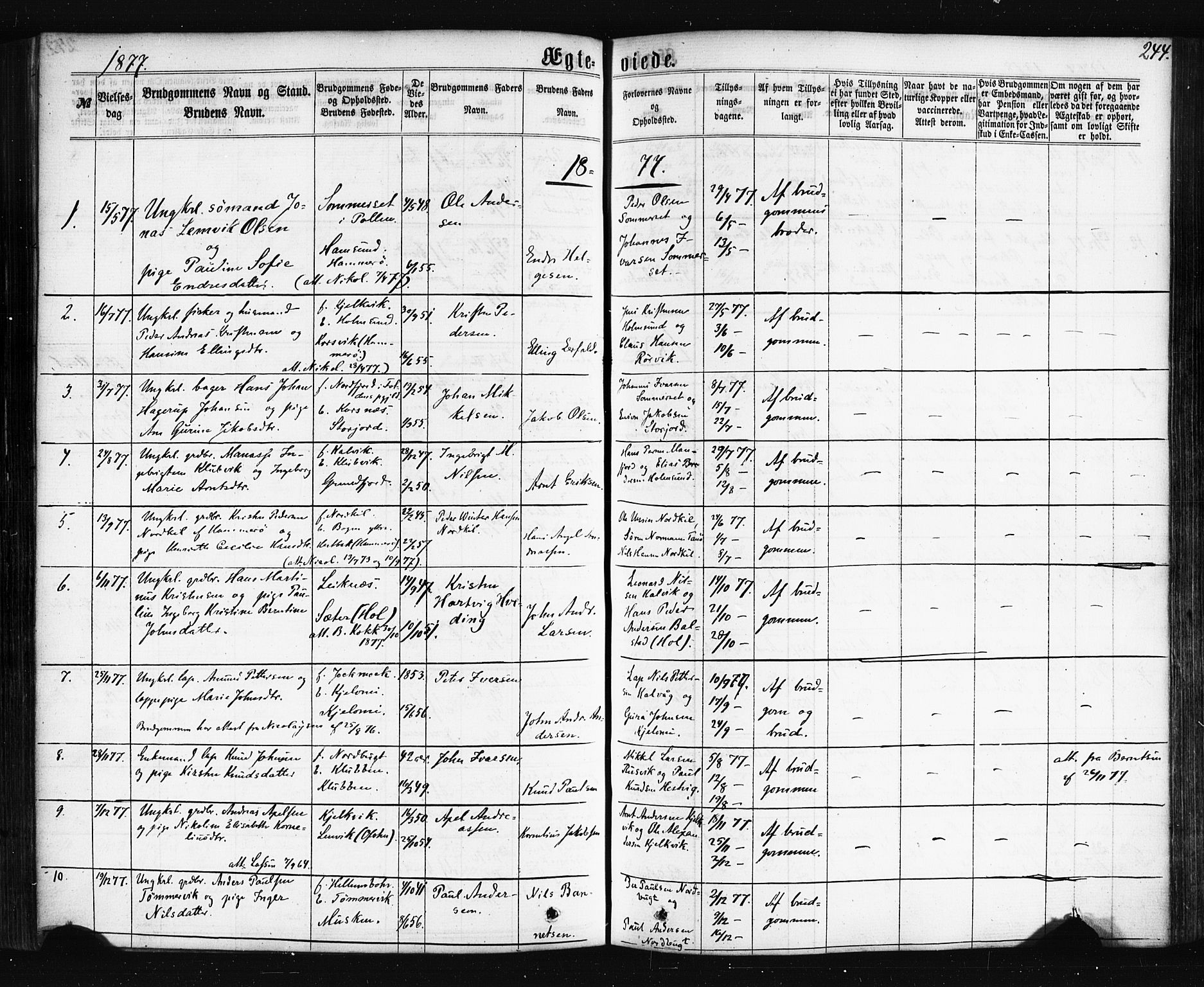 Ministerialprotokoller, klokkerbøker og fødselsregistre - Nordland, AV/SAT-A-1459/861/L0867: Parish register (official) no. 861A02, 1864-1878, p. 244