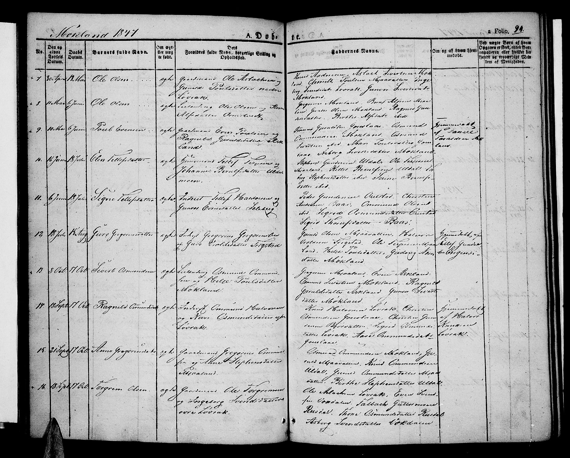 Åmli sokneprestkontor, SAK/1111-0050/F/Fa/Fac/L0007: Parish register (official) no. A 7 /2, 1829-1851, p. 94