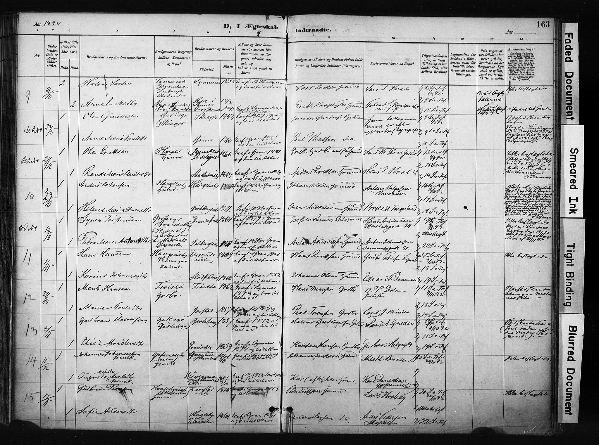 Gran prestekontor, SAH/PREST-112/H/Ha/Haa/L0017: Parish register (official) no. 17, 1889-1897, p. 163