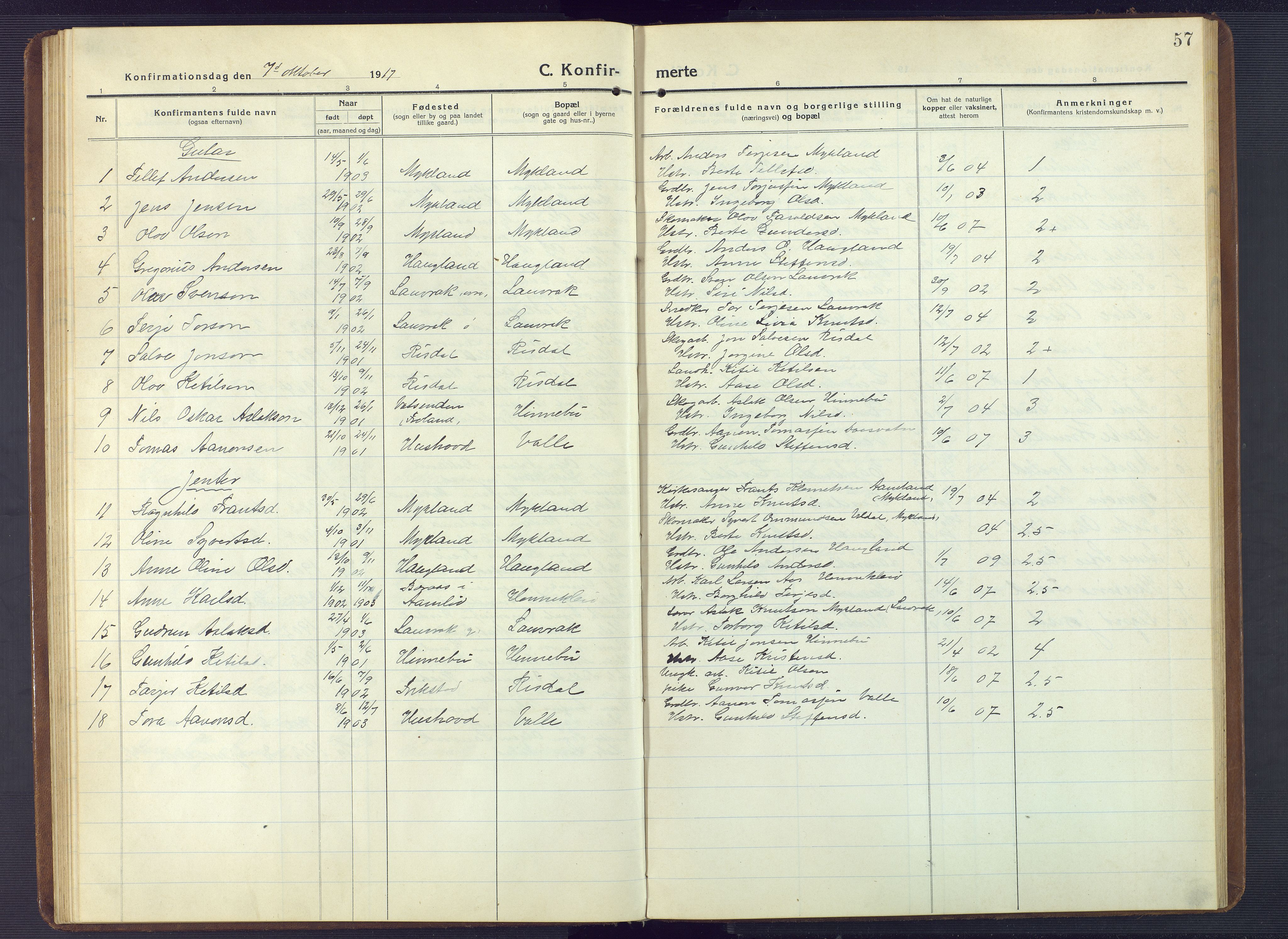 Herefoss sokneprestkontor, AV/SAK-1111-0019/F/Fb/Fbc/L0004: Parish register (copy) no. B 4, 1914-1946, p. 57