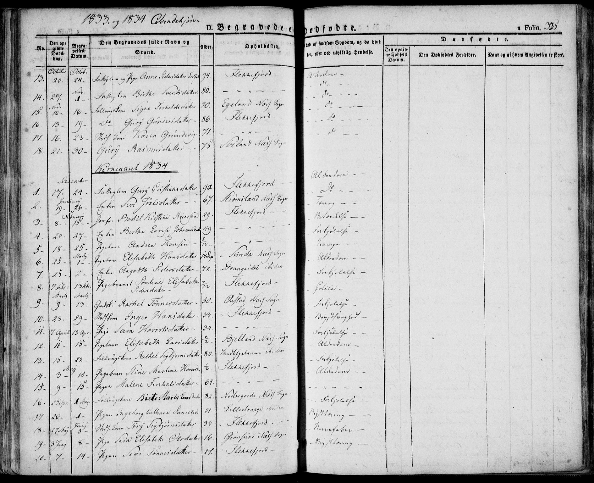 Flekkefjord sokneprestkontor, SAK/1111-0012/F/Fa/Fac/L0003: Parish register (official) no. A 3, 1826-1841, p. 335
