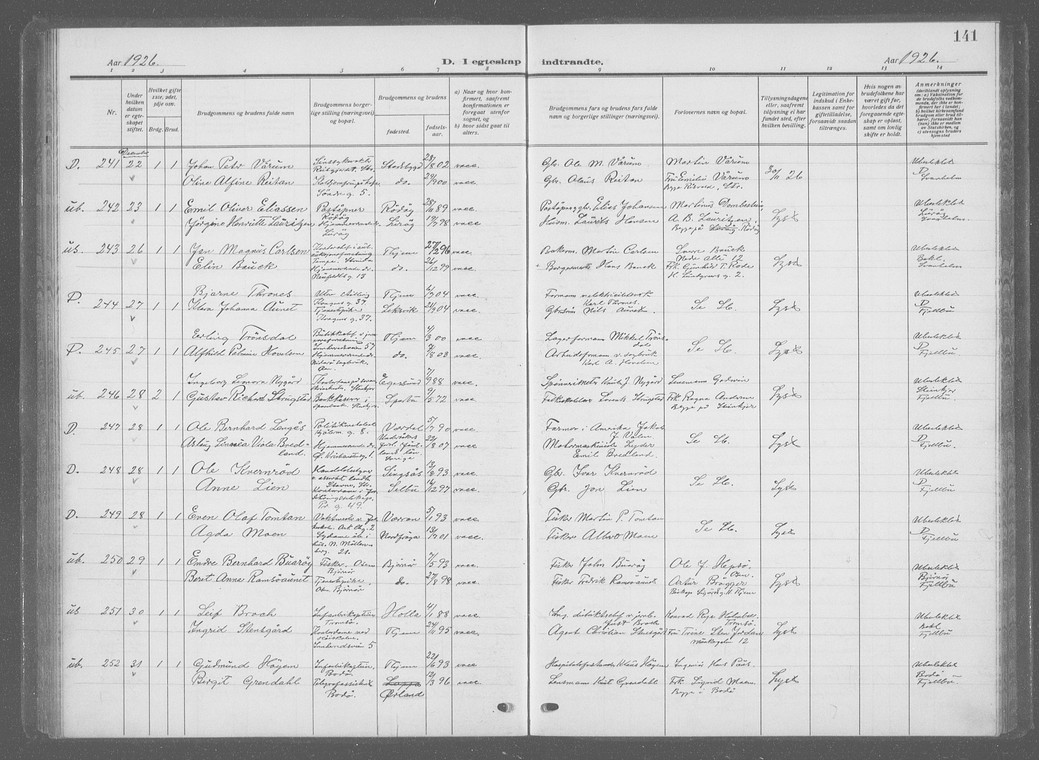 Ministerialprotokoller, klokkerbøker og fødselsregistre - Sør-Trøndelag, SAT/A-1456/601/L0098: Parish register (copy) no. 601C16, 1921-1934, p. 141